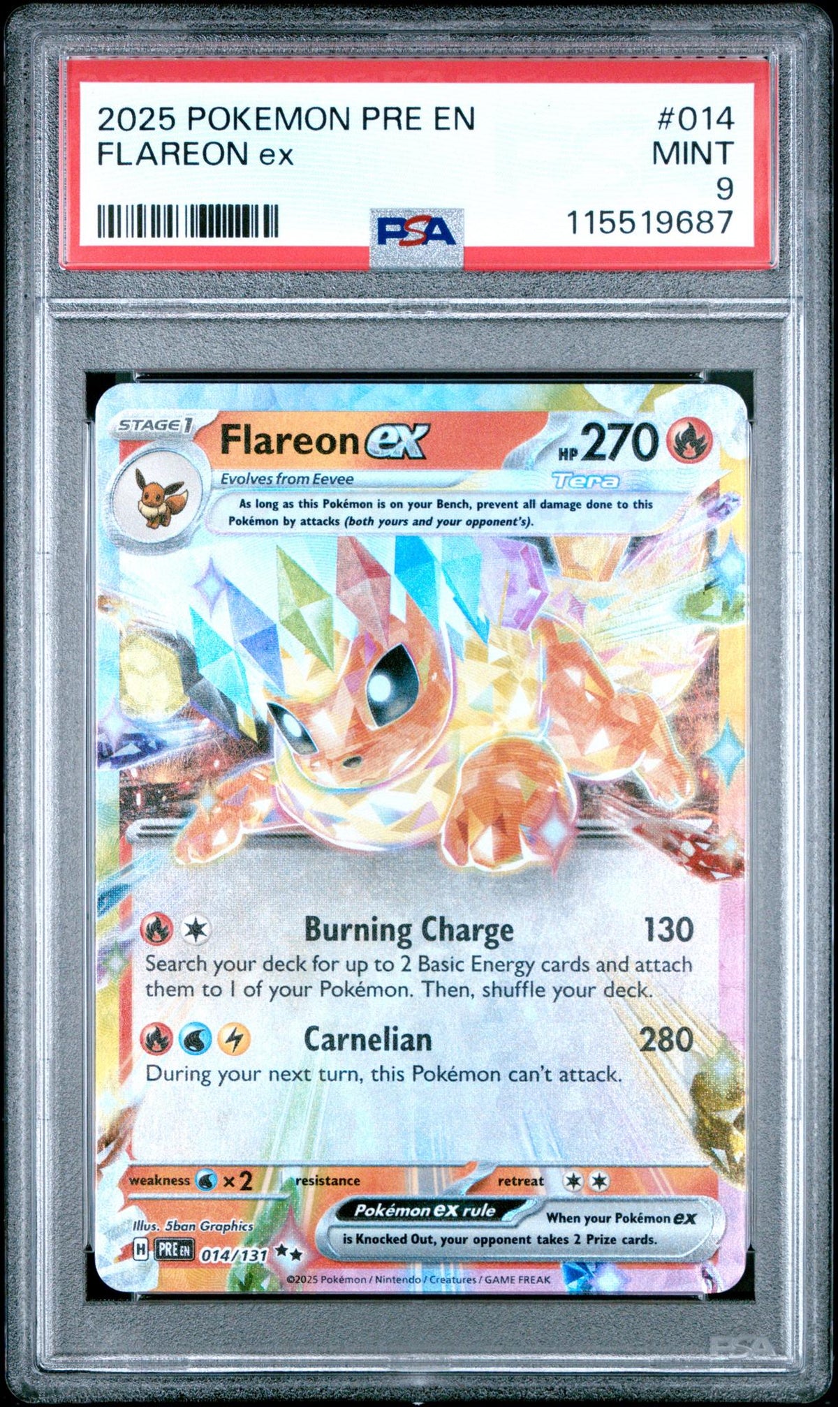 2025 Pokemon Scarlet and Violet Prismatic Evolutions Flareon Ex #14 PSA 9