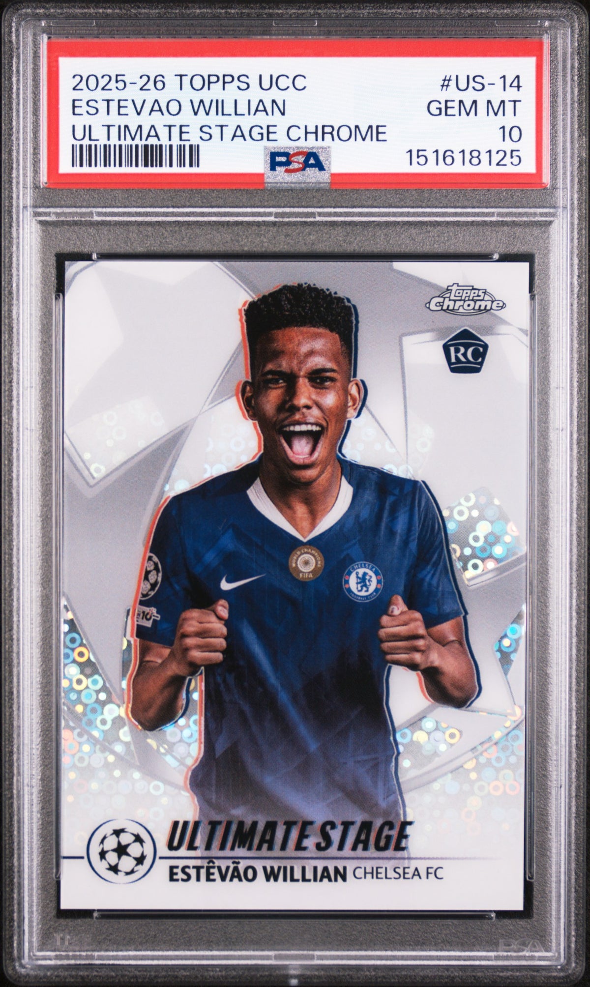 2025 Topps UEFA Club Competitions Ultimate Stage Chrome Estevao Willian #US14 PSA 10