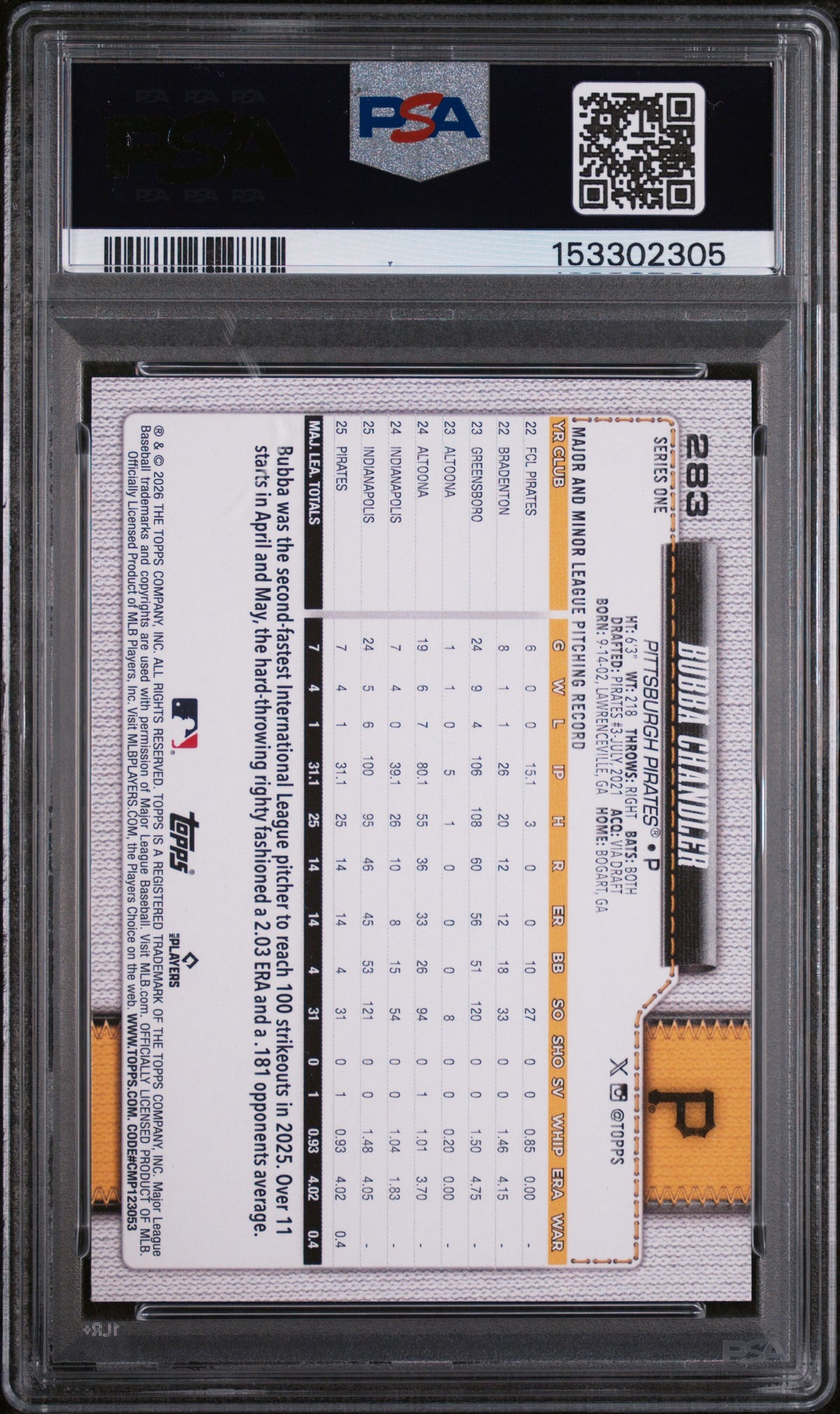 2026 Topps Bubba Chandler #283 PSA 10