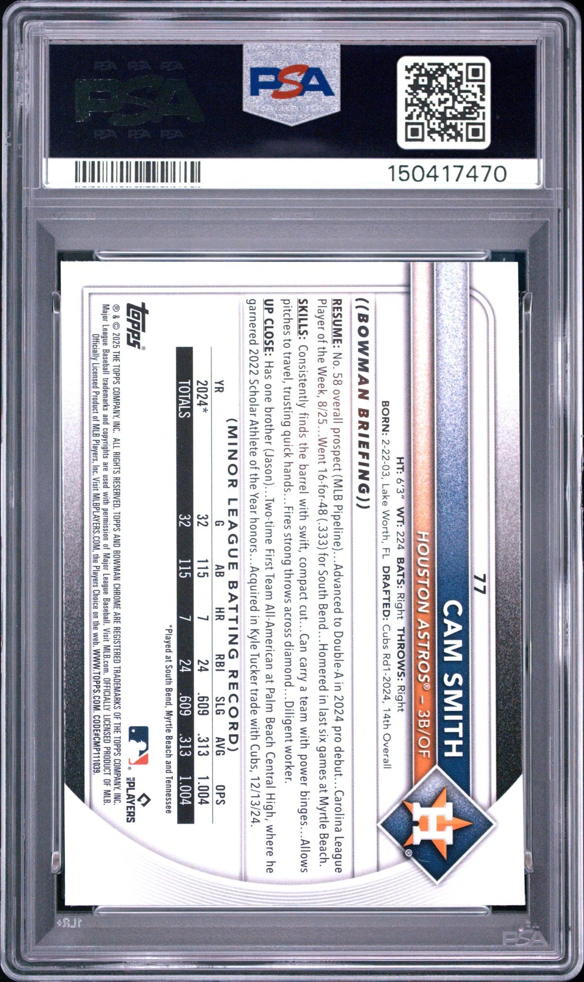 2025 Chrome Mega Box Cam Smith #77 /106 PSA 10