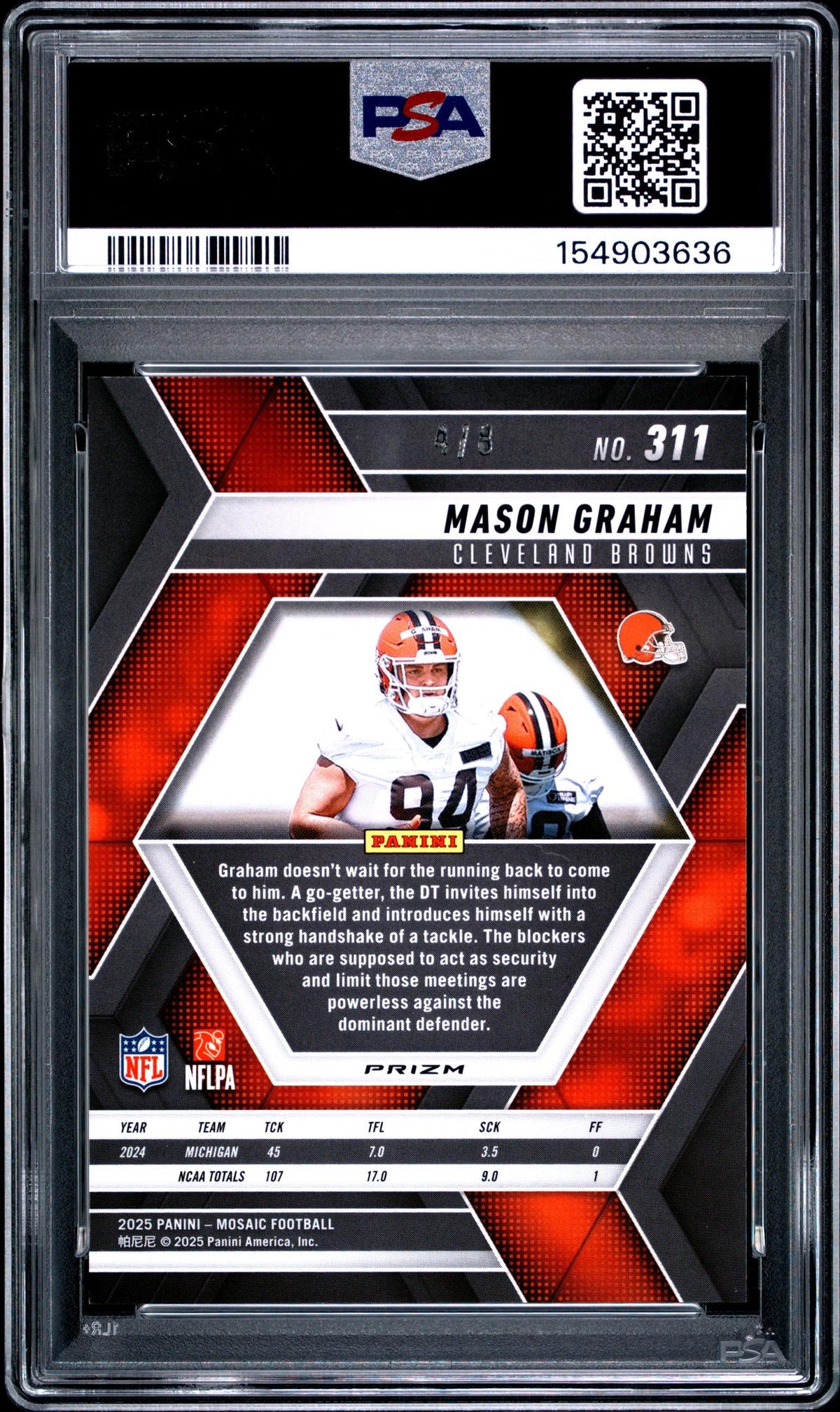 2025 Panini Mosaic Black Gold Choice Mason Graham #311 PSA 10