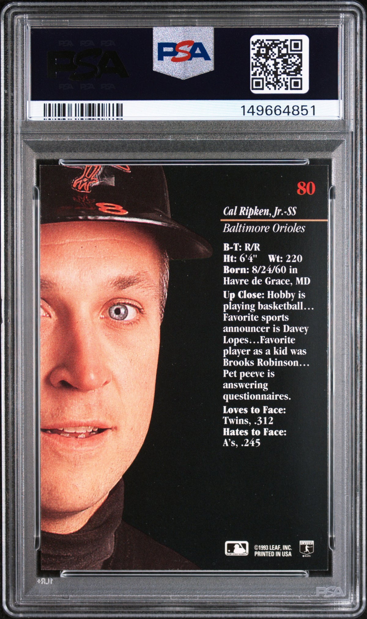 1993 Panini Studio Cal Ripken Jr. #80 PSA 9
