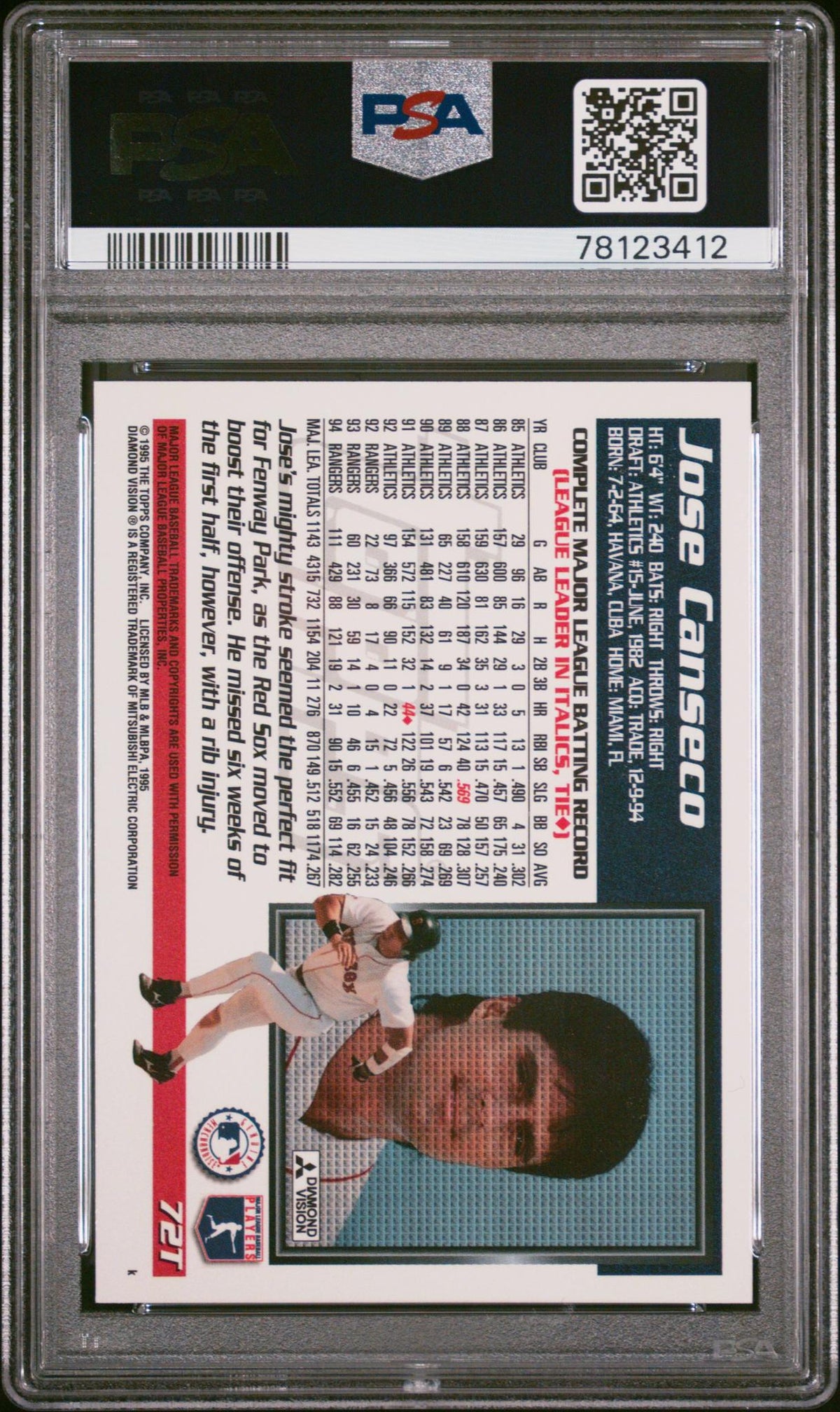 1995 Topps Traded Jose Canseco #72T PSA 10
