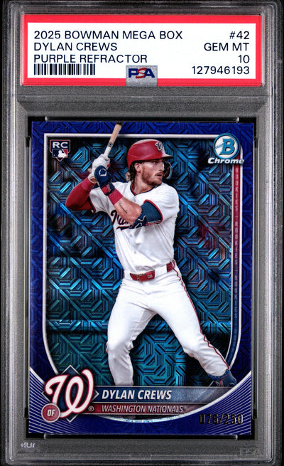 2025 Bowman Chrome Bowman Mega Box Purple Refractors Dylan Crews #42 /250 PSA 10