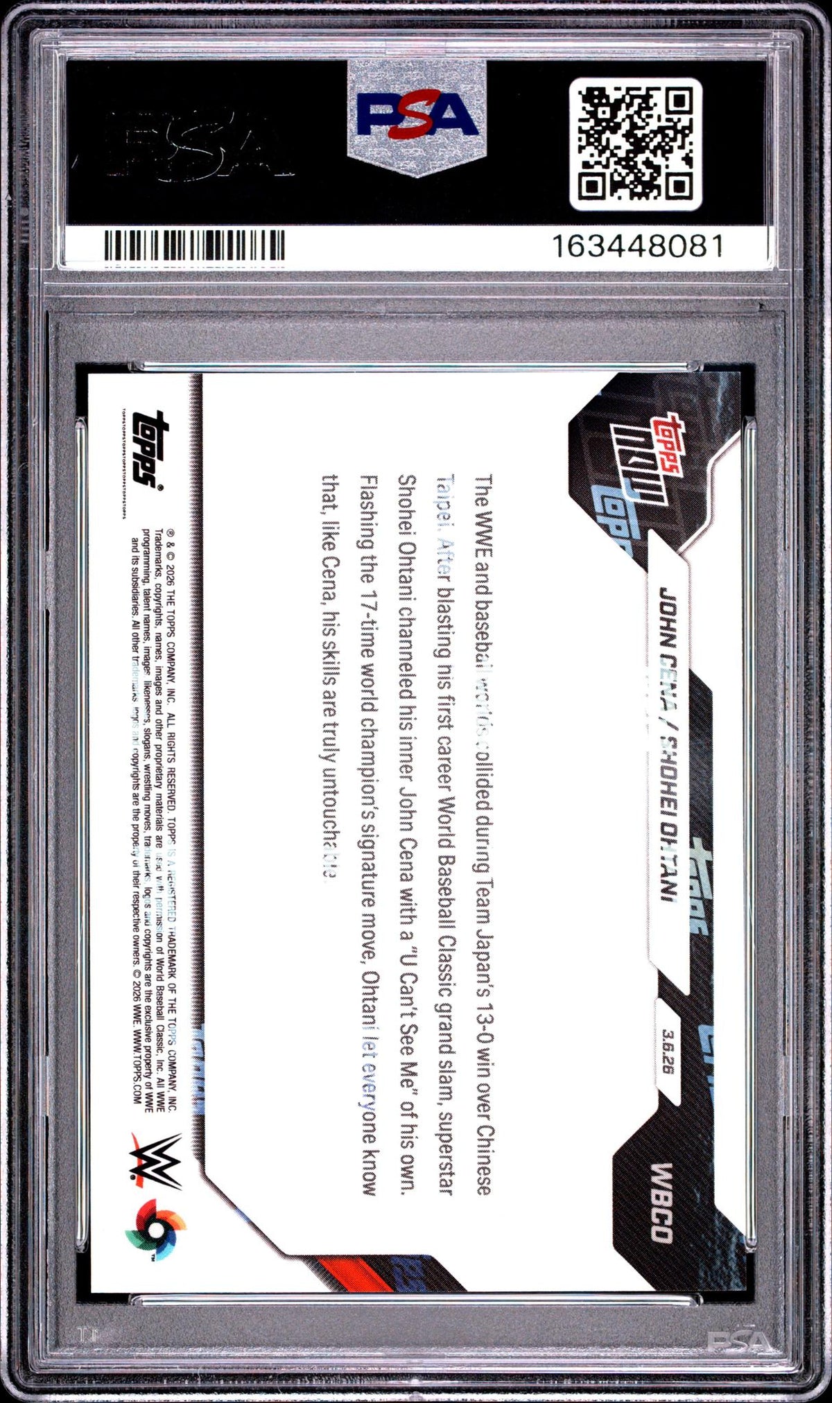 2026 Topps Now Shohei Ohtani/John Cena #WBCO PSA 10