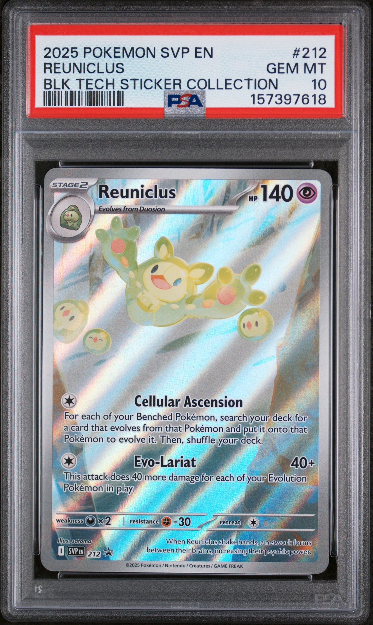 2025 Pokemon Scarlet and Violet Black Star Promo Black Bolt Tech Sticker Collection Reuniclus #212 PSA 10