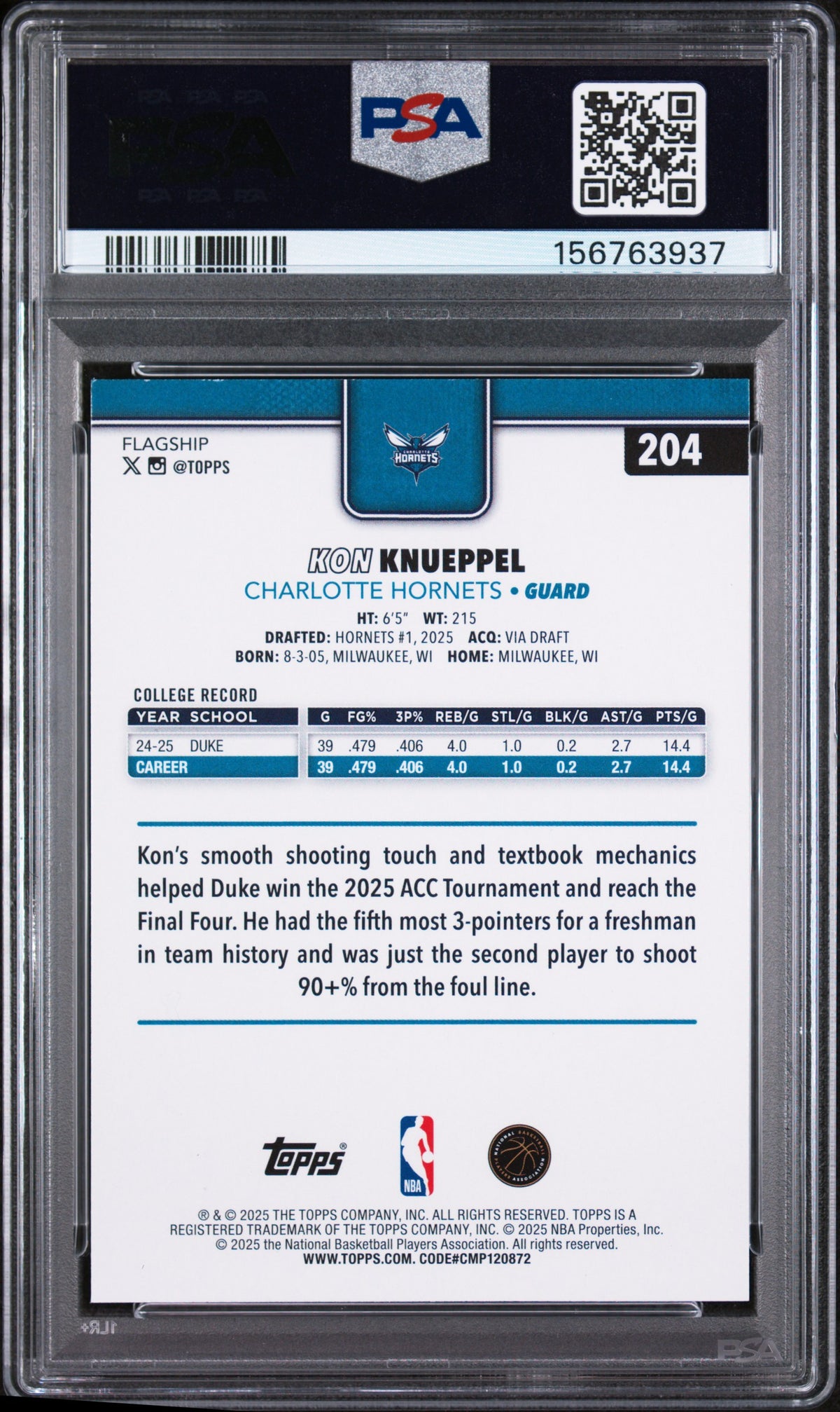 2025 Topps Kon Knueppel #204 PSA 9
