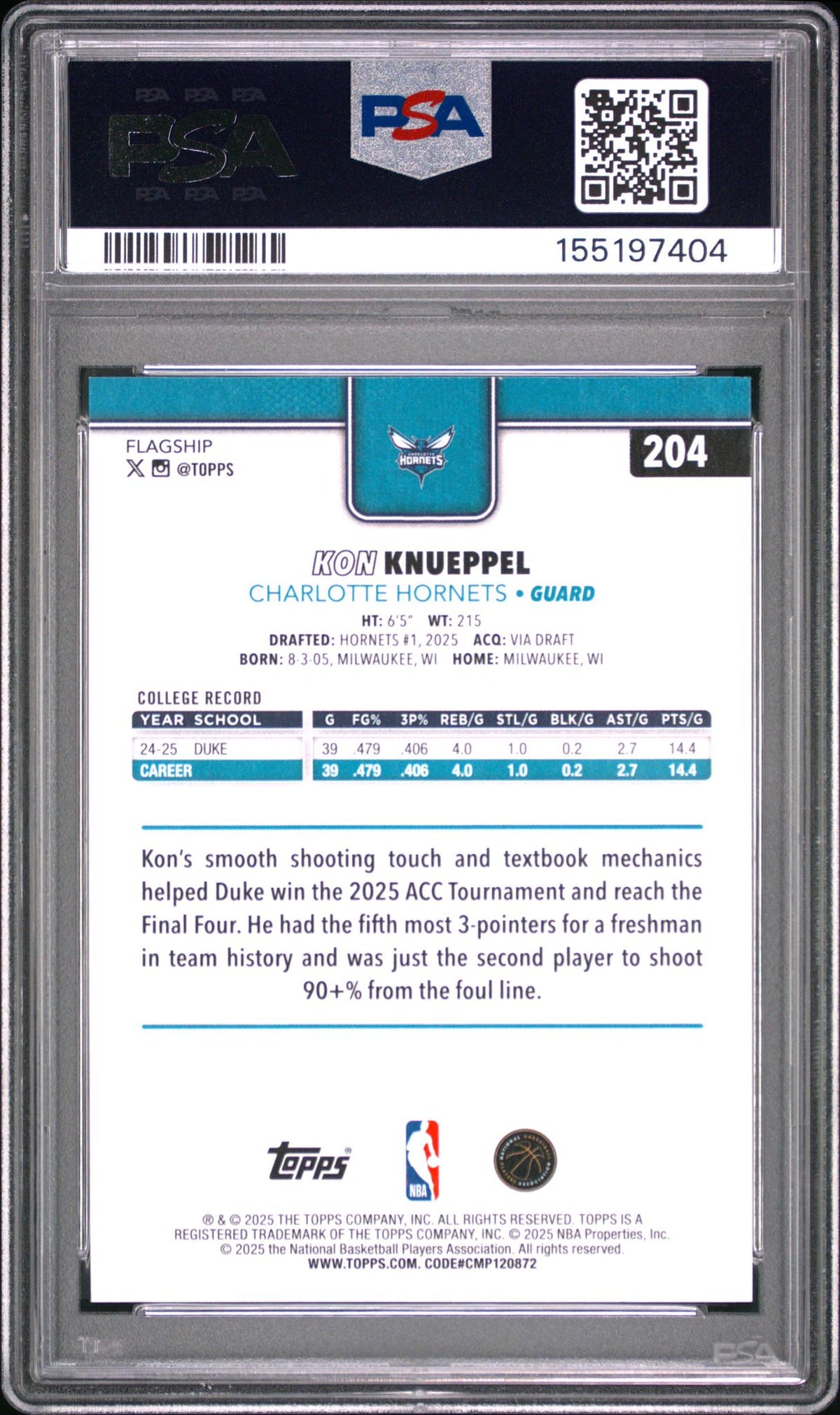 2025 Topps Kon Knueppel #204 PSA 10