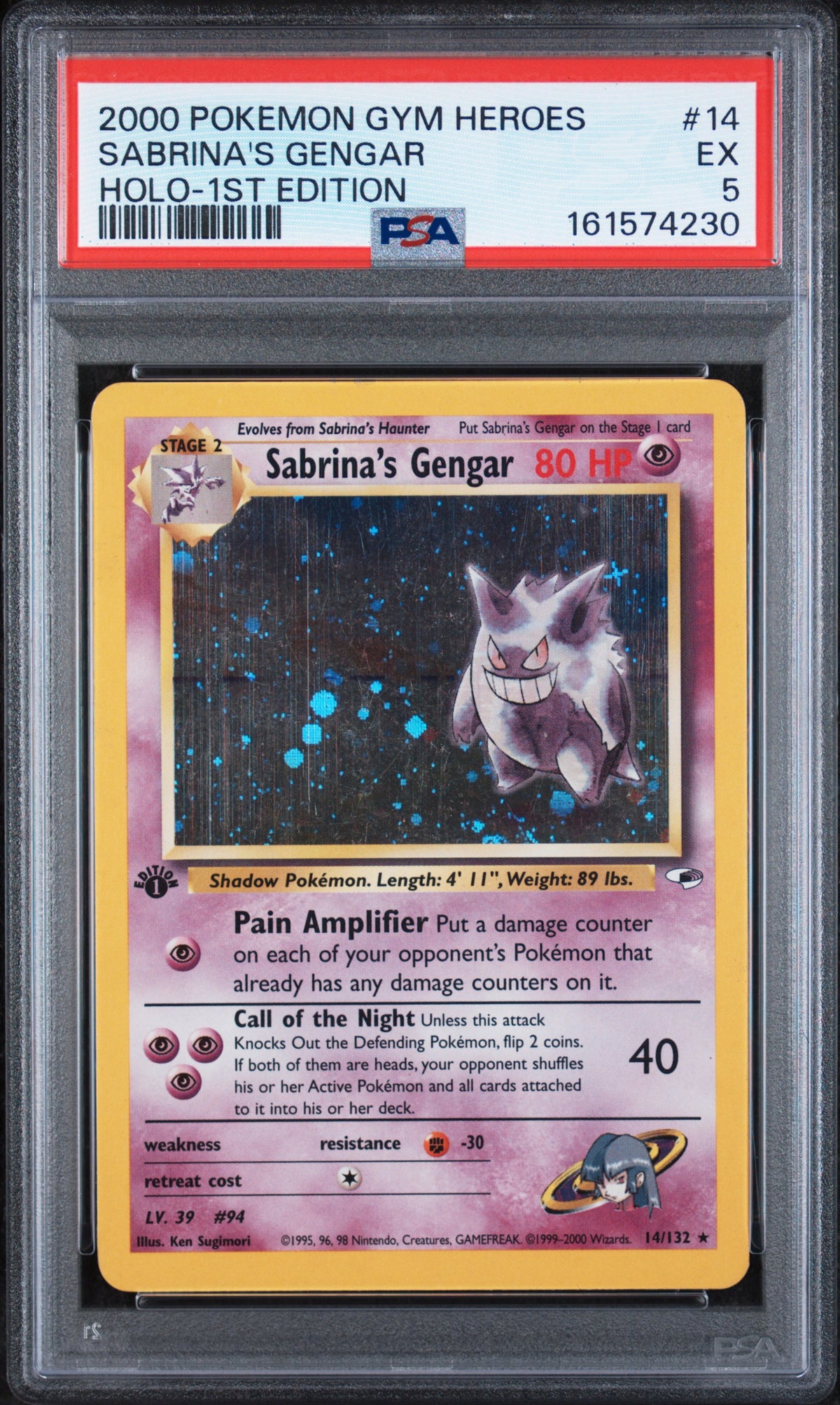 2000 Pokemon Gym Heroes 1st Edition Holo Sabrina's Gengar #14 PSA 5