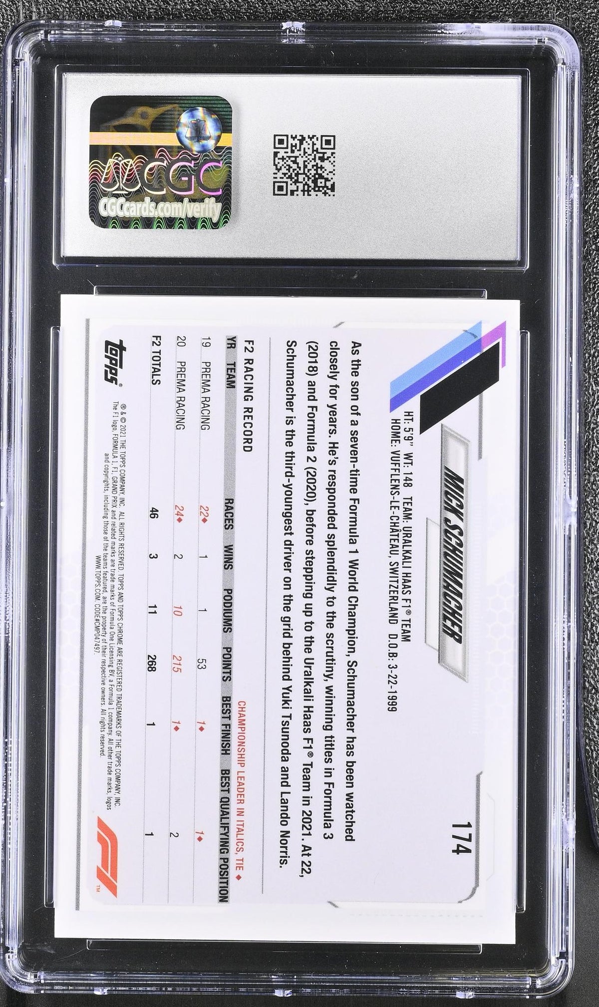 2021 Topps Chrome #174 Mick Schumacher Formula 1 Freshest CGC 9