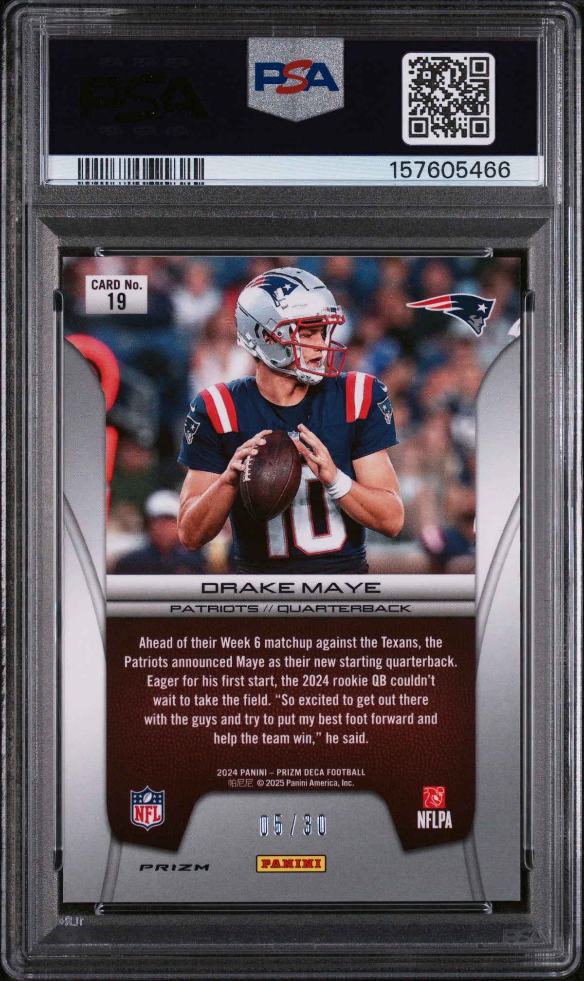 2024 Panini Prizm Deca Brilliance Mojo Prizm Drake Maye #19 /30 PSA 9