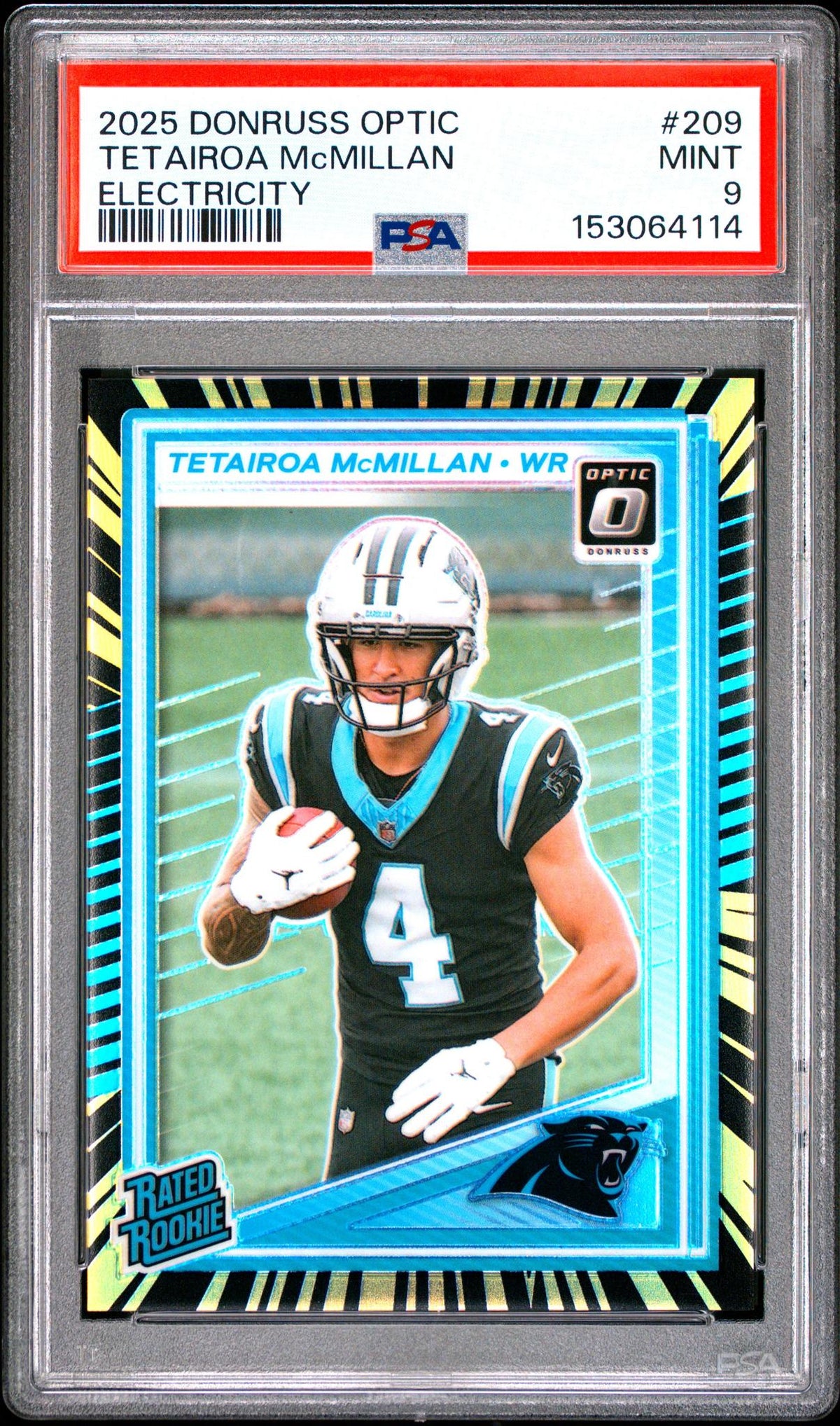 2025 Panini Donruss Optic Electricity Tetairoa Mcmillan #209 PSA 9