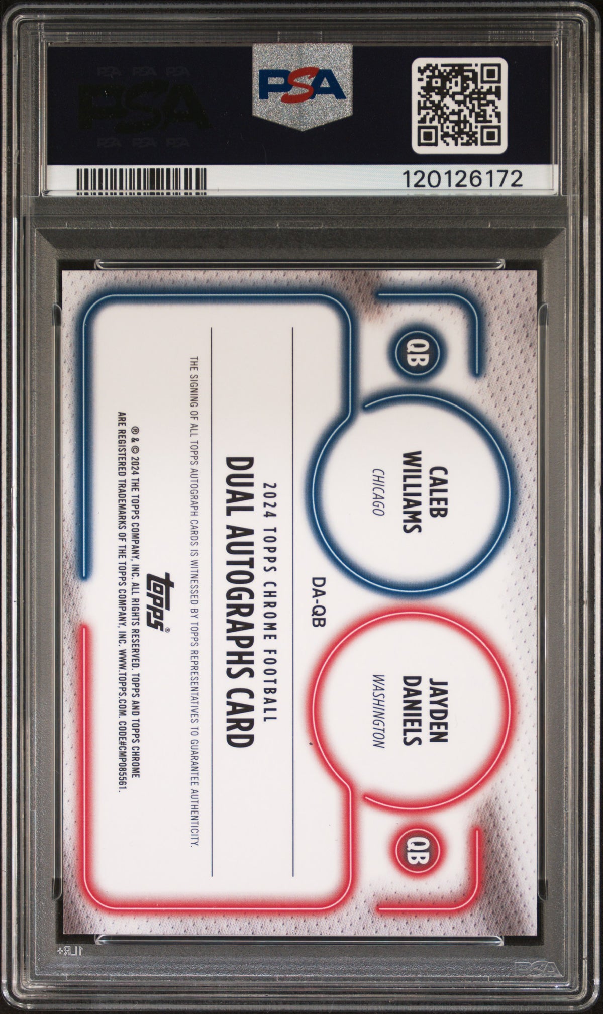 2024 Topps Chrome Dual Autographs Caleb Williams/Jayden Daniels #DAQB PSA 10