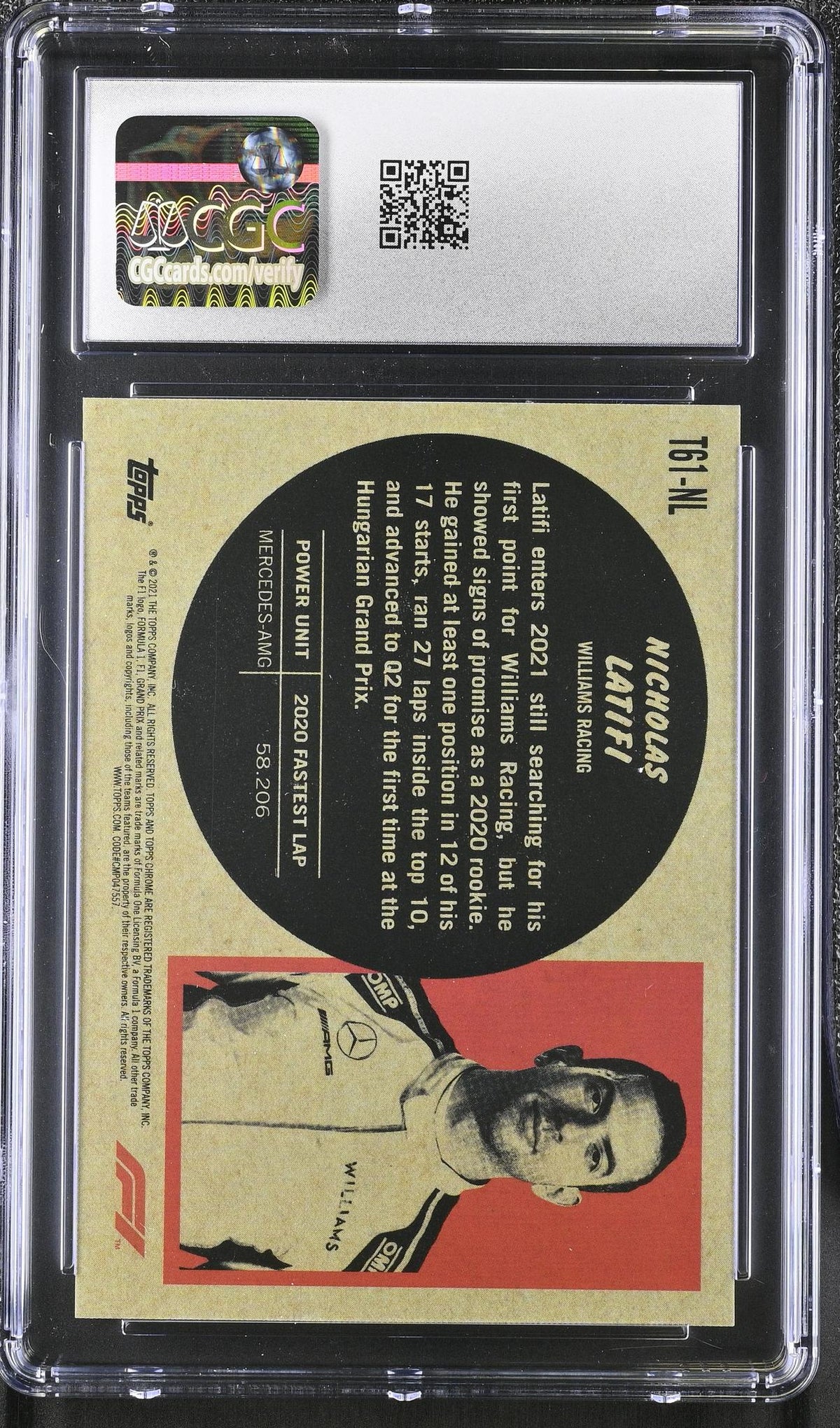 2021 Topps Chrome #T61-NL Nicholas Latifi '61 Topps Sports Cars CGC 9