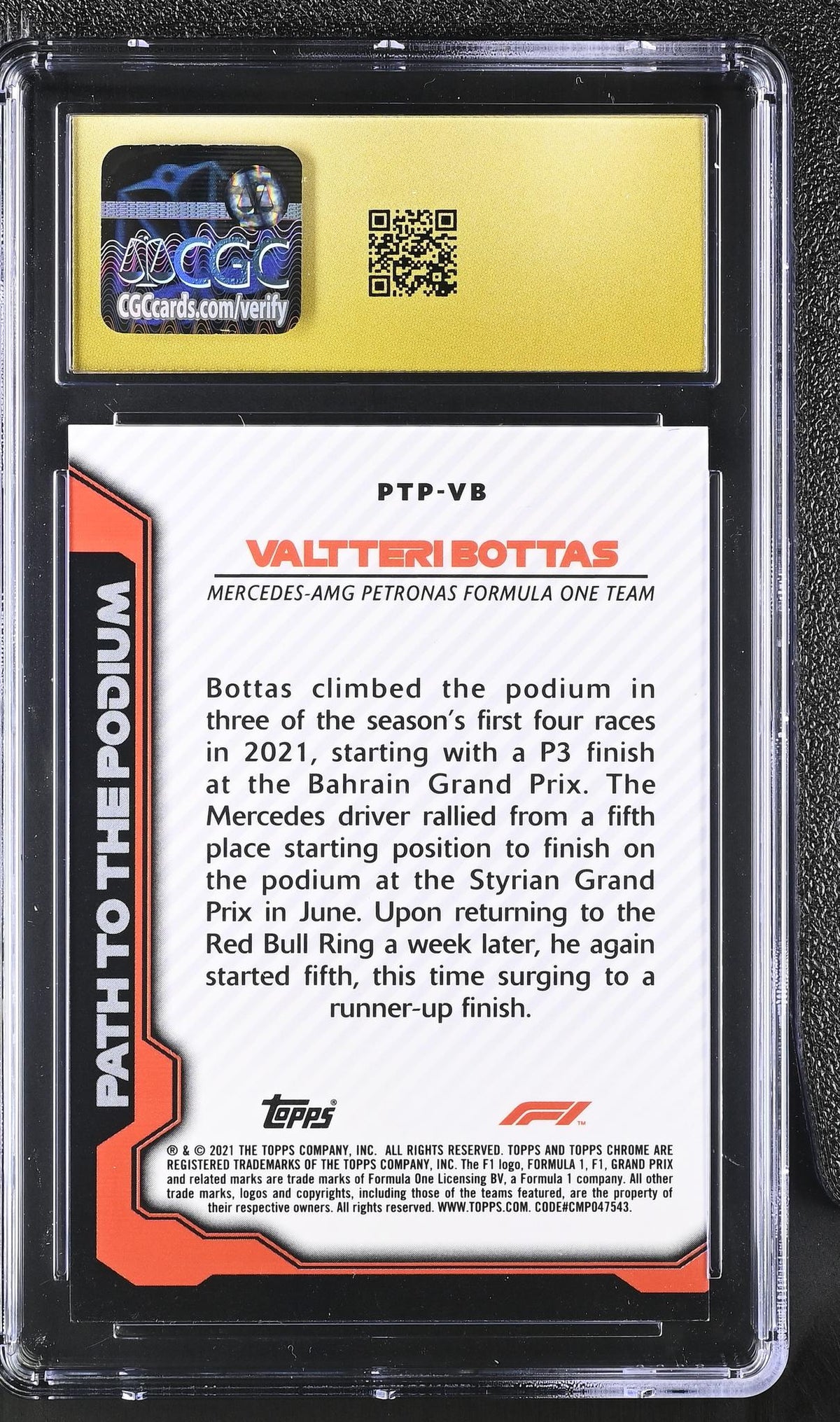 2021 Topps Chrome #PTP-VB Valtteri Bottas Path to the Podium CGC 10