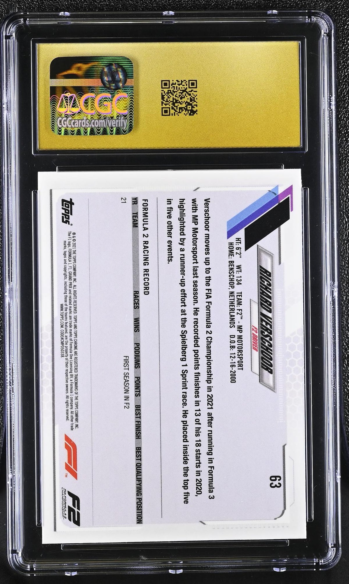 2021 Topps Chrome #63 Richard Verschoor Future Stars CGC 10