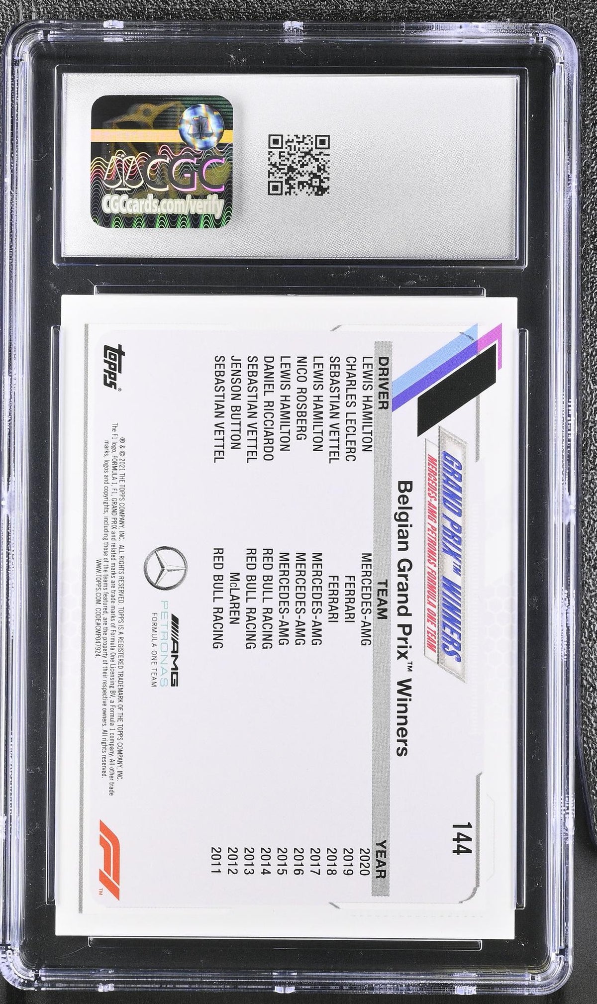 2021 #144 Lewis Hamilton Checker Flag CGC 10