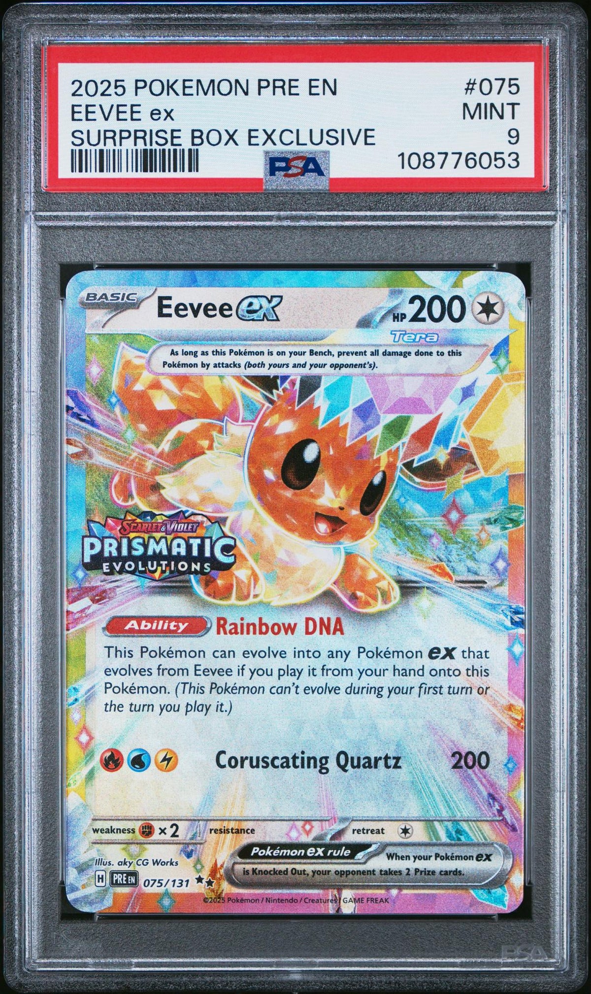 2025 Pokemon Scarlet and Violet Prismatic Evolutions Surprise Box Exclusive Eevee Ex #075 PSA 9