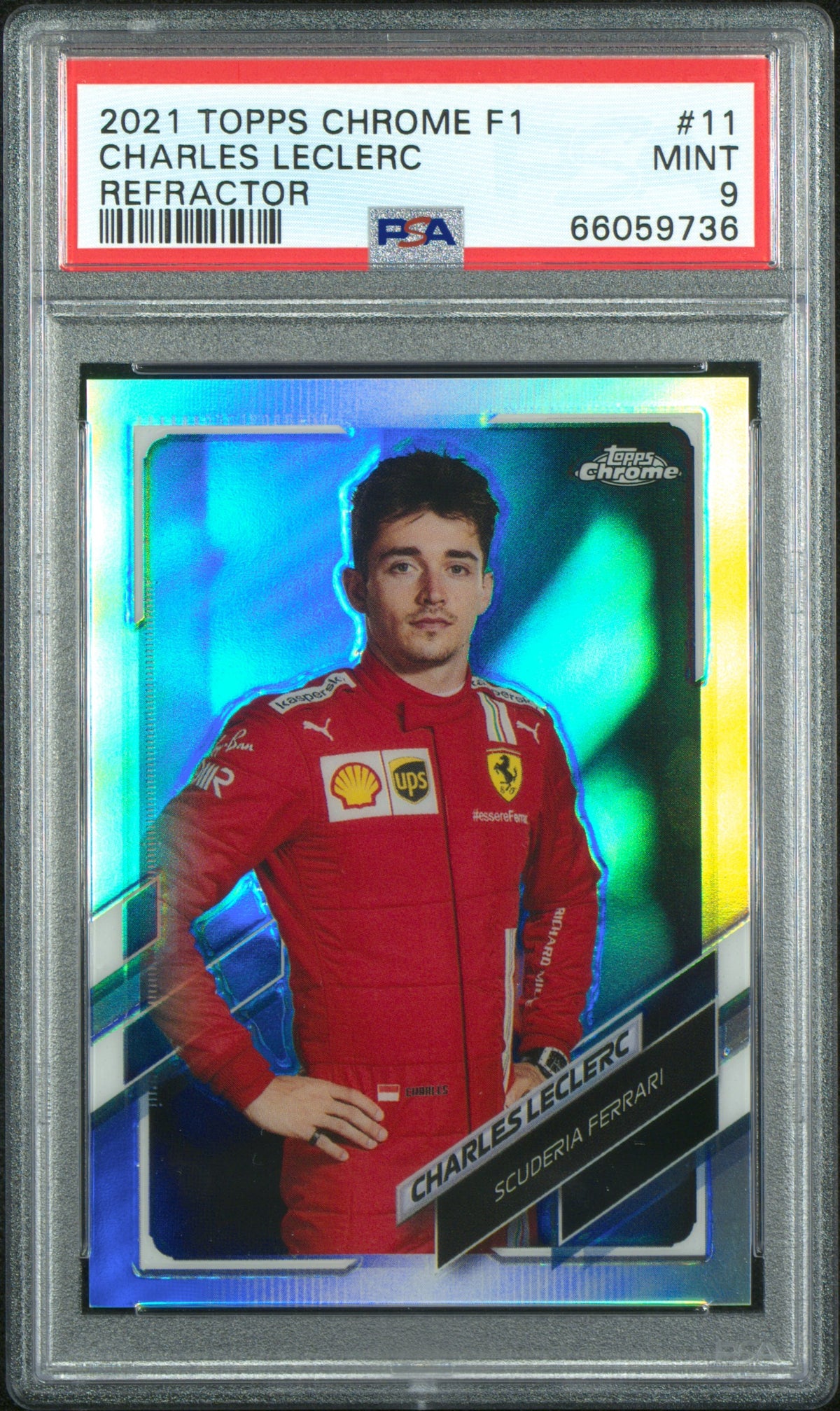 2021 Topps Chrome Formula 1 Refractor Charles Leclerc #11 PSA 9