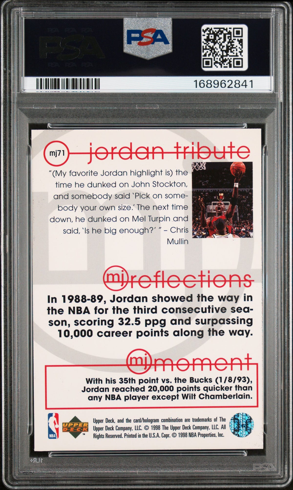 1997 Upper Deck Michael Jordan Tribute Michael Jordan #MJ71 PSA 8 168962841