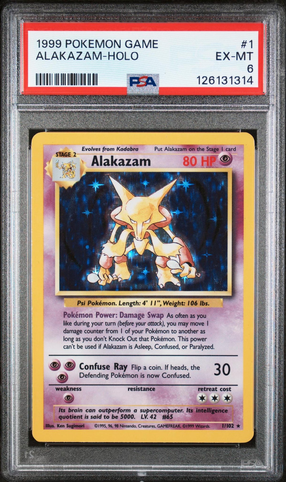 1999 Pokemon Game Holo Alakazam #1 PSA 6