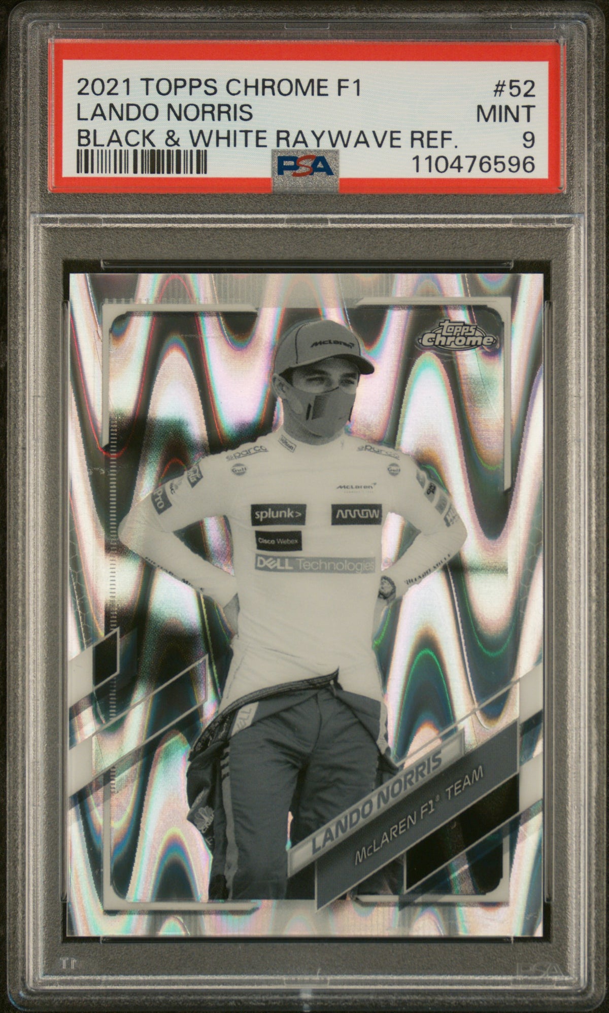 2021 Topps Chrome Formula 1 Black & White Raywave Refractor Lando Norris #52 PSA 9