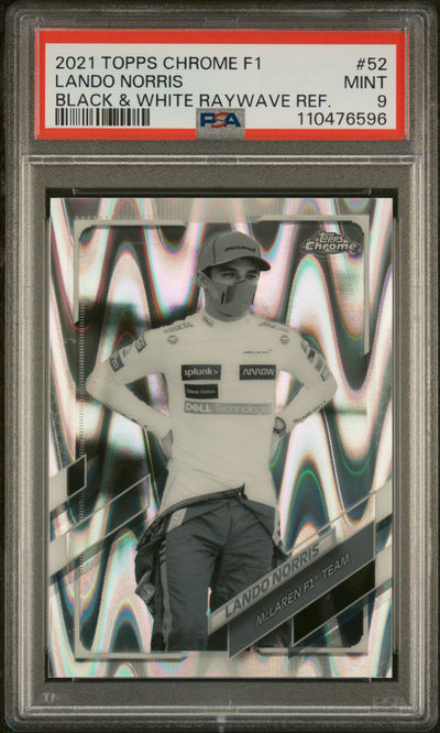 2021 Topps Chrome Lando Norris #52 Black & White RayWave PSA 9