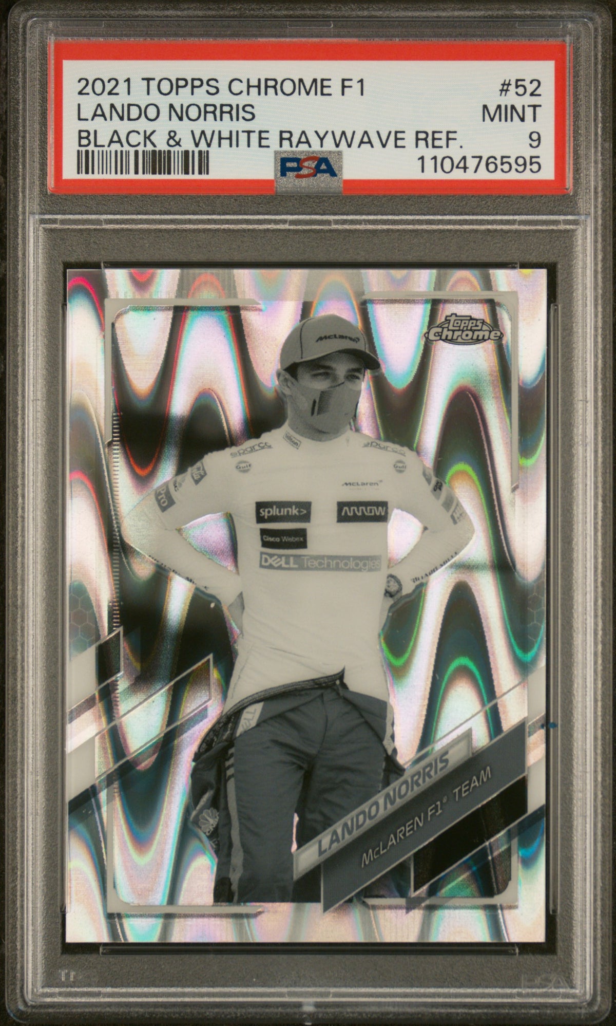 2021 Topps Chrome Formula 1 Black & White Raywave Refractor Lando Norris #52 PSA 9