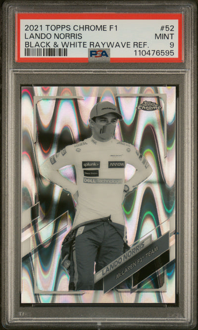 2021 Topps Chrome Lando Norris #52 Black & White Raywave PSA 9