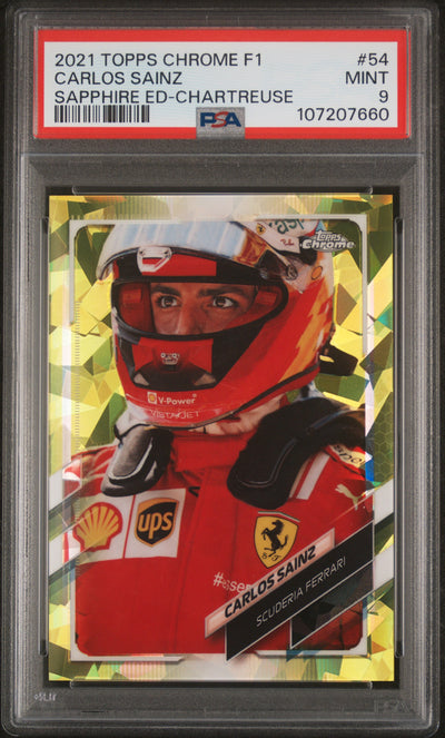 2021 Topps Chrome Sapphire Edition Carlos Sainz #54 Chartreuse /199 PSA 9