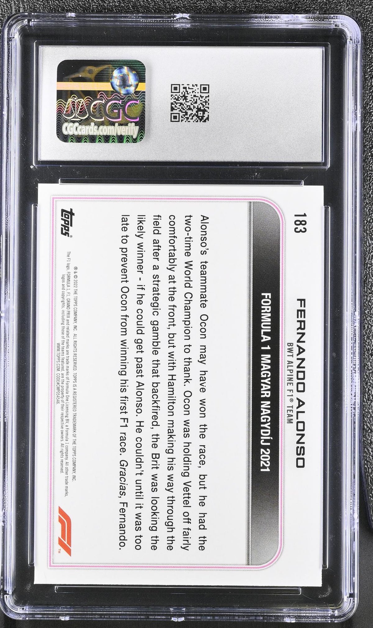 2022 Formula 1 #183 Fernando Alonso Rainbow Foil CGC 10