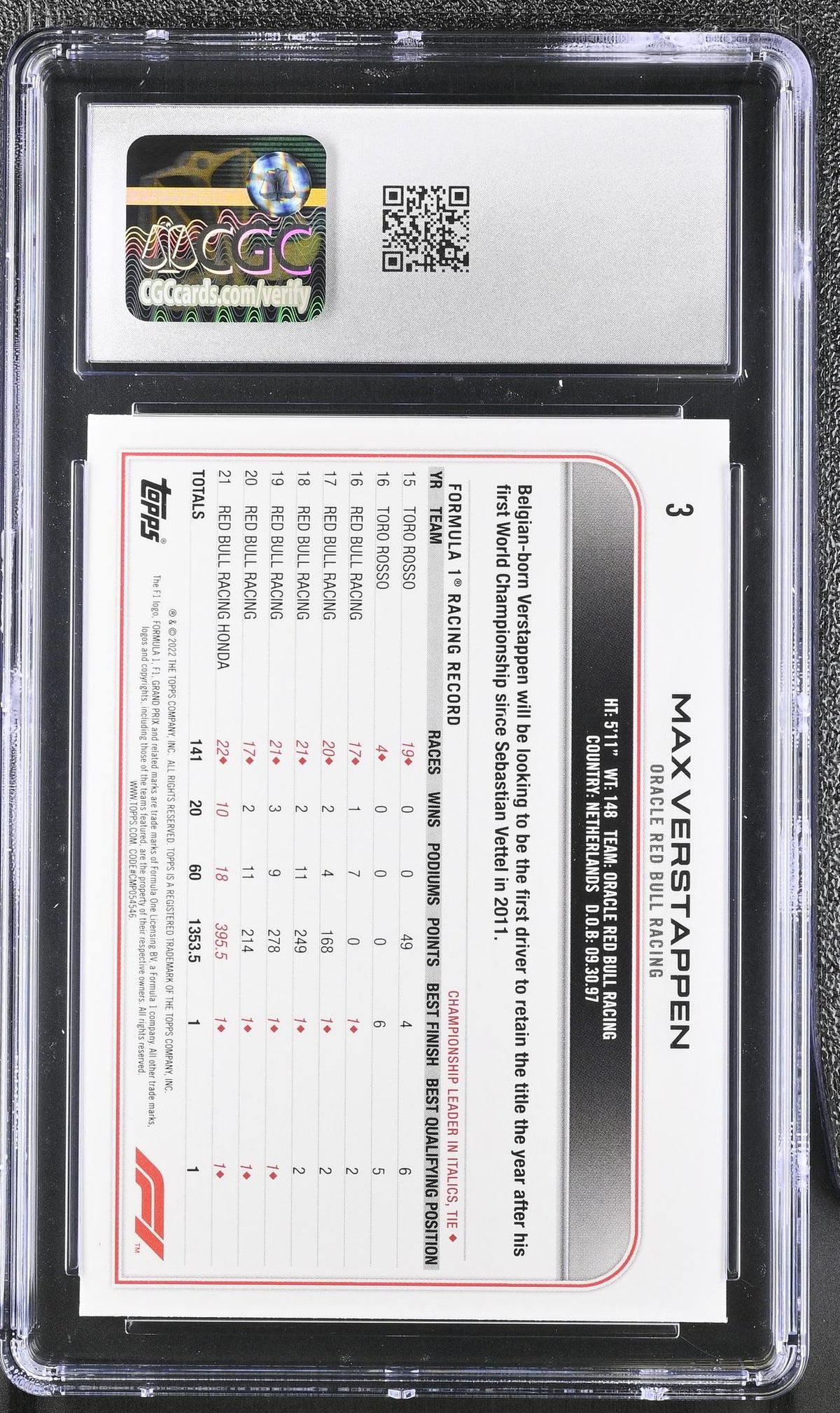 2022 Formula 1 #3 Max Verstappen CGC 9