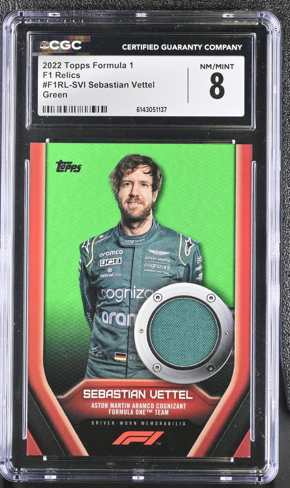 2022 Formula 1 #F1RL-SVI Sebastian Vettel F1 Relics /75 CGC 8