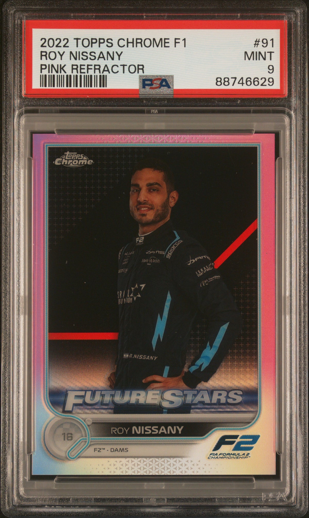 2022 Topps Chrome Formula 1 Pink Refractor Roy Nissany #91 PSA 9
