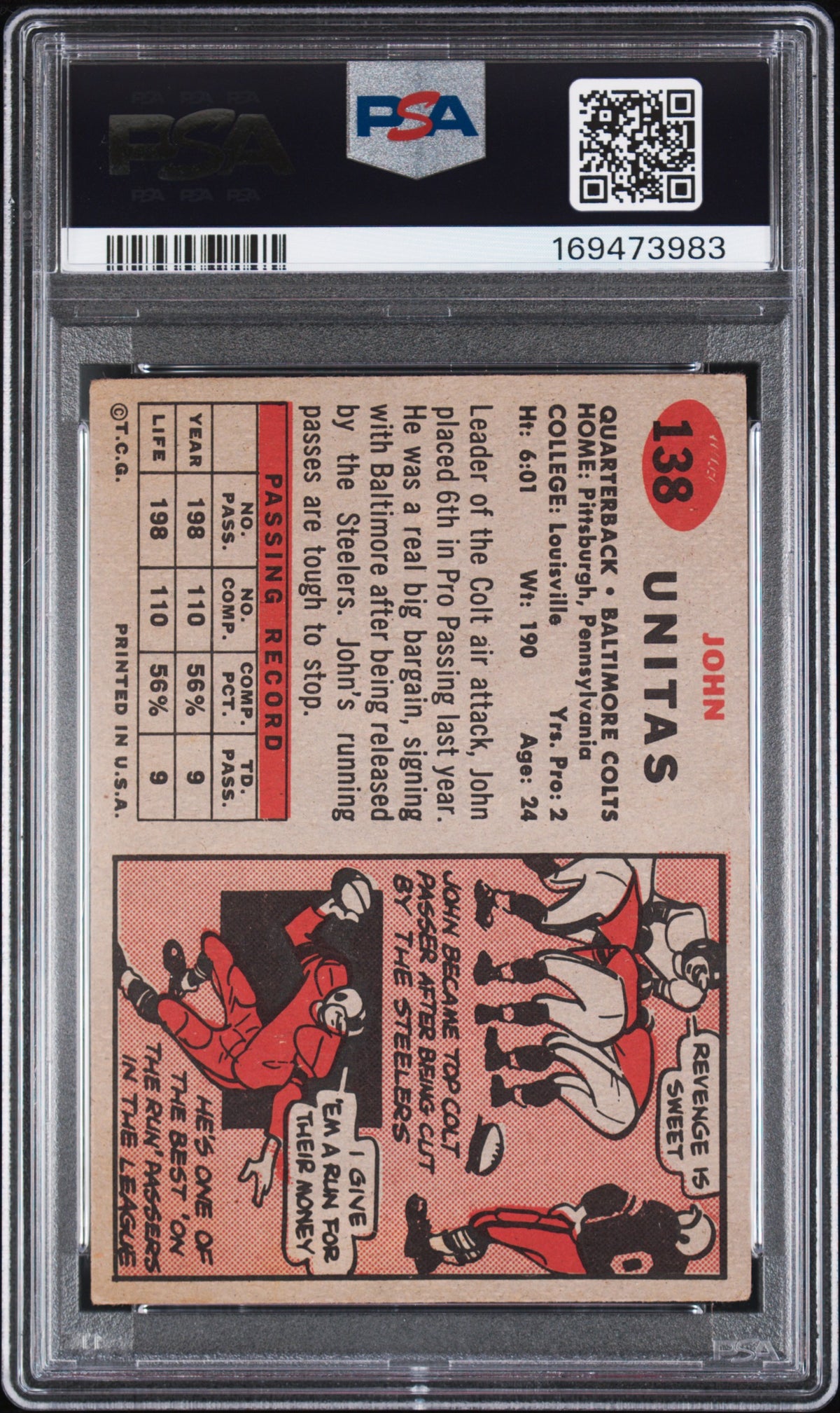 1957 Topps John Unitas #138 PSA 3