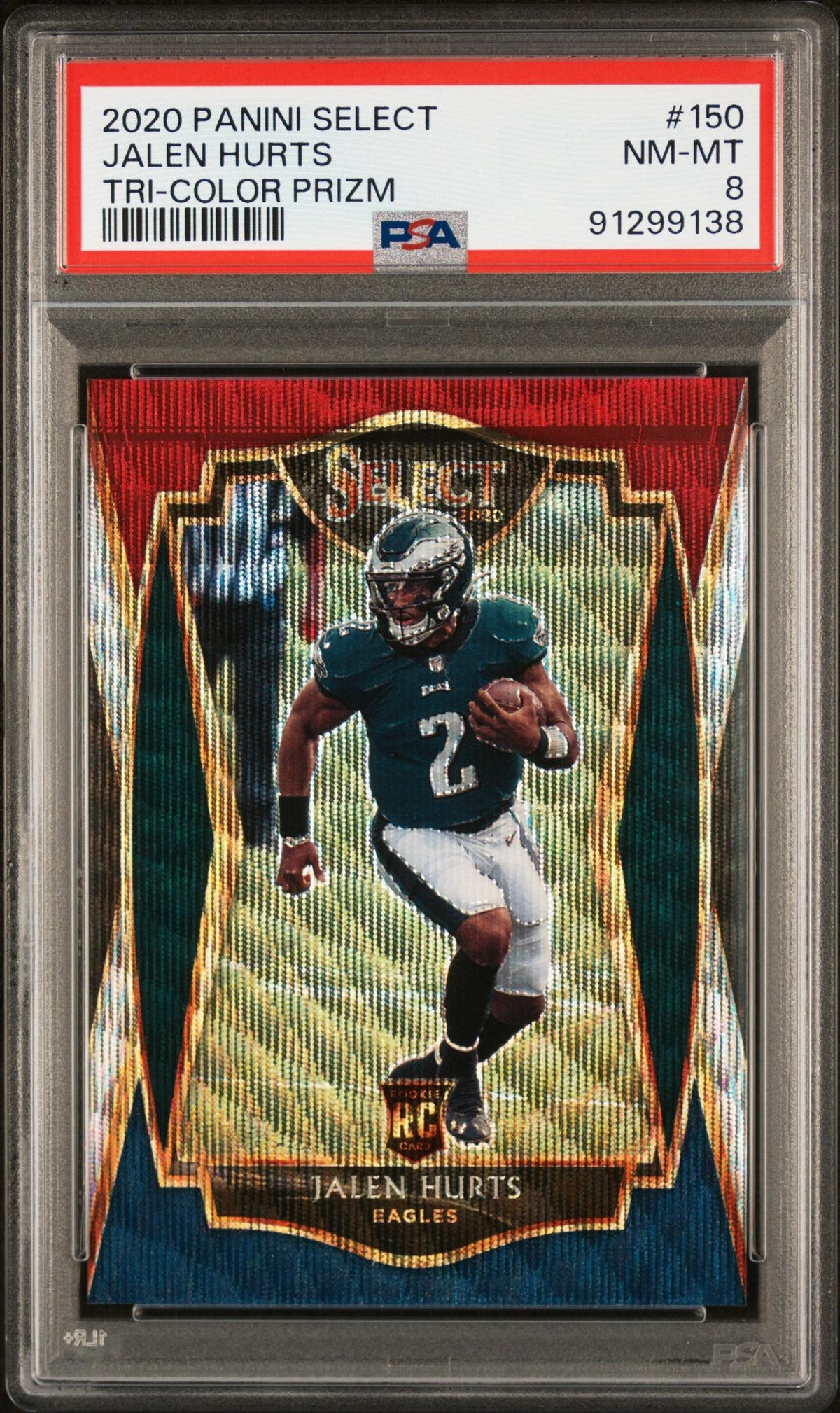 2020 Panini Select Prizm Tri Color Jalen Hurts #150 /199 PSA 8