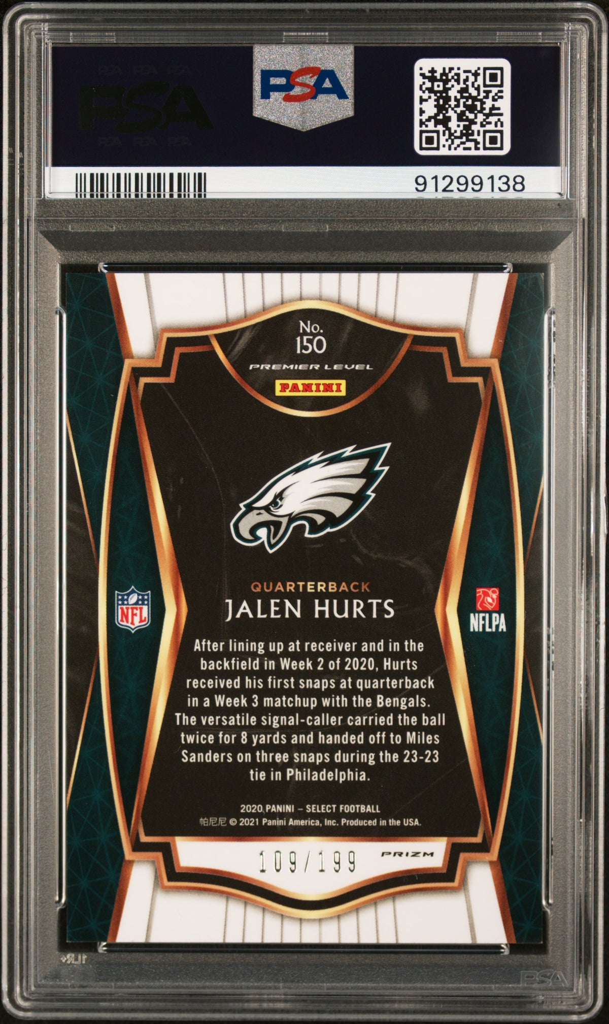 2020 Panini Select Prizm Tri Color Jalen Hurts #150 /199 PSA 8