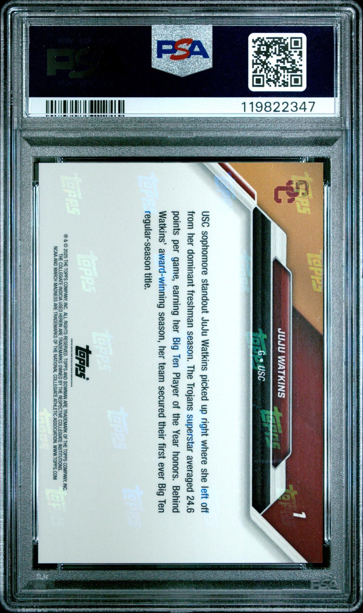 2025 University Now March Madness Juju Watkins #1 /10850 PSA 10
