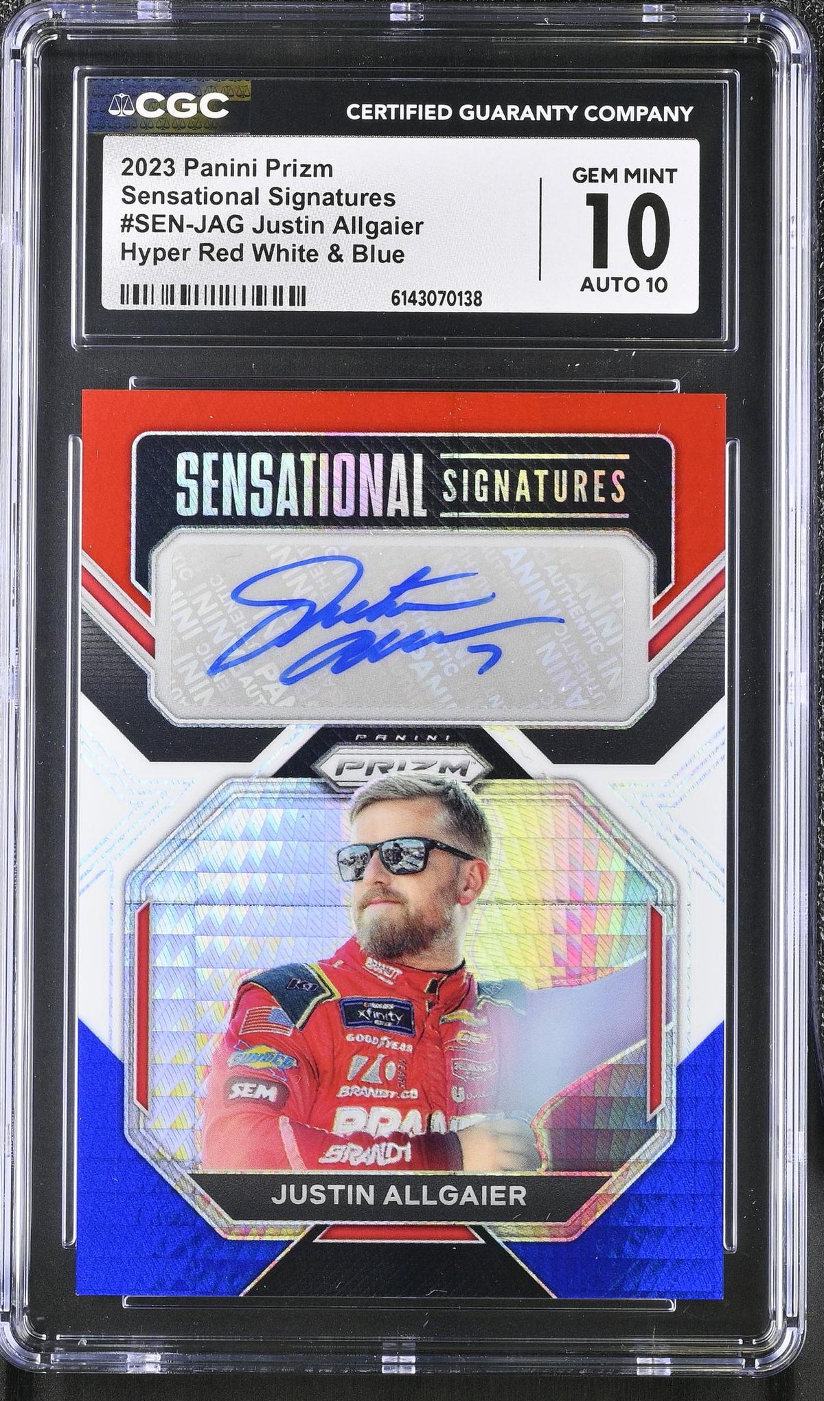 2023 Prizm #SEN-JAG Justin Allgaier Sensational Signatures /35 CGC 10