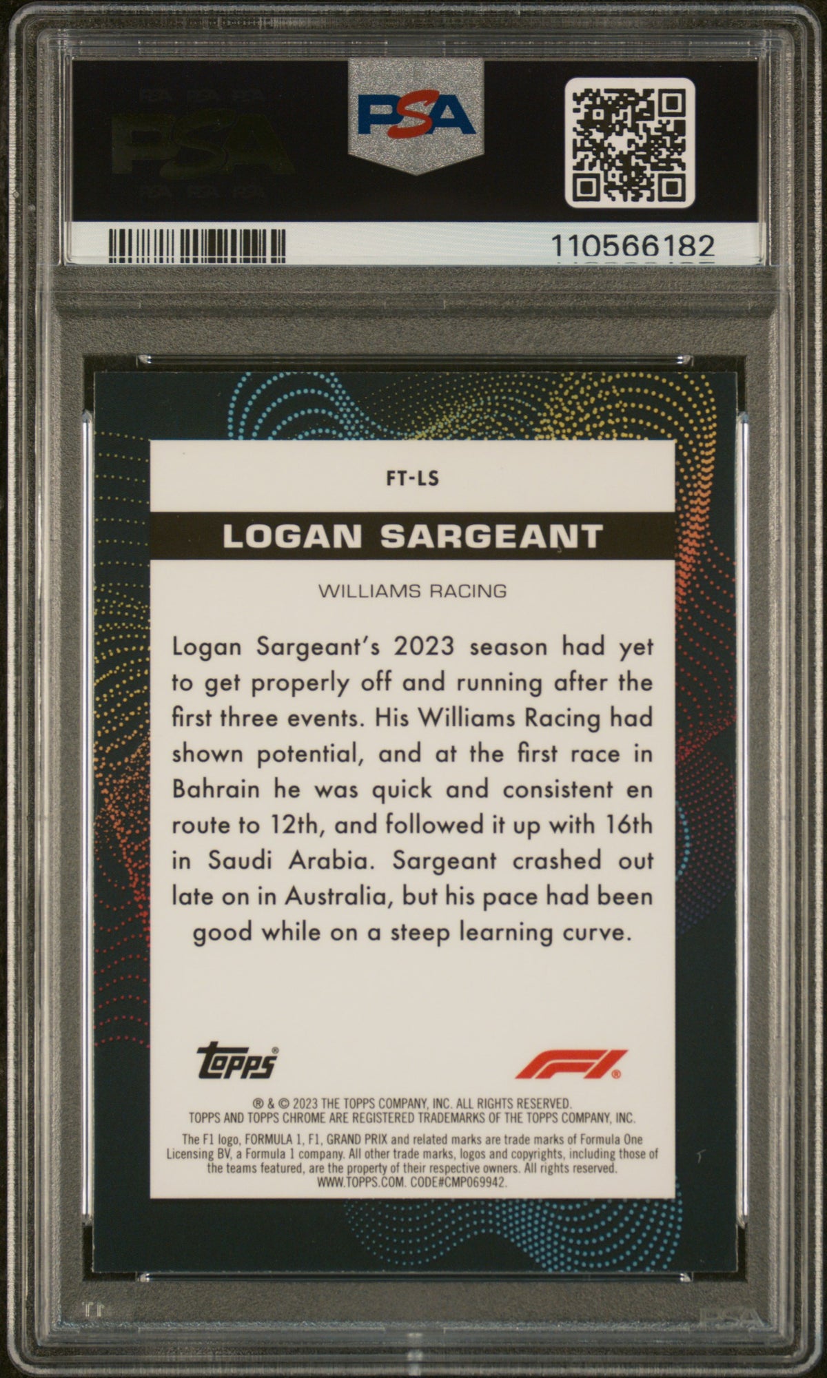 2023 Topps Chrome Formula 1 Futuro Logan Sargeant #FTLS PSA 10