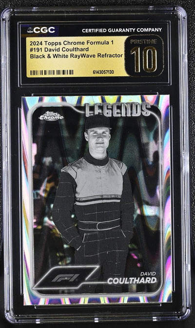 2024 Topps Chrome Legends David Coulthard #191 Black & White RayWave Refractor CGC 10
