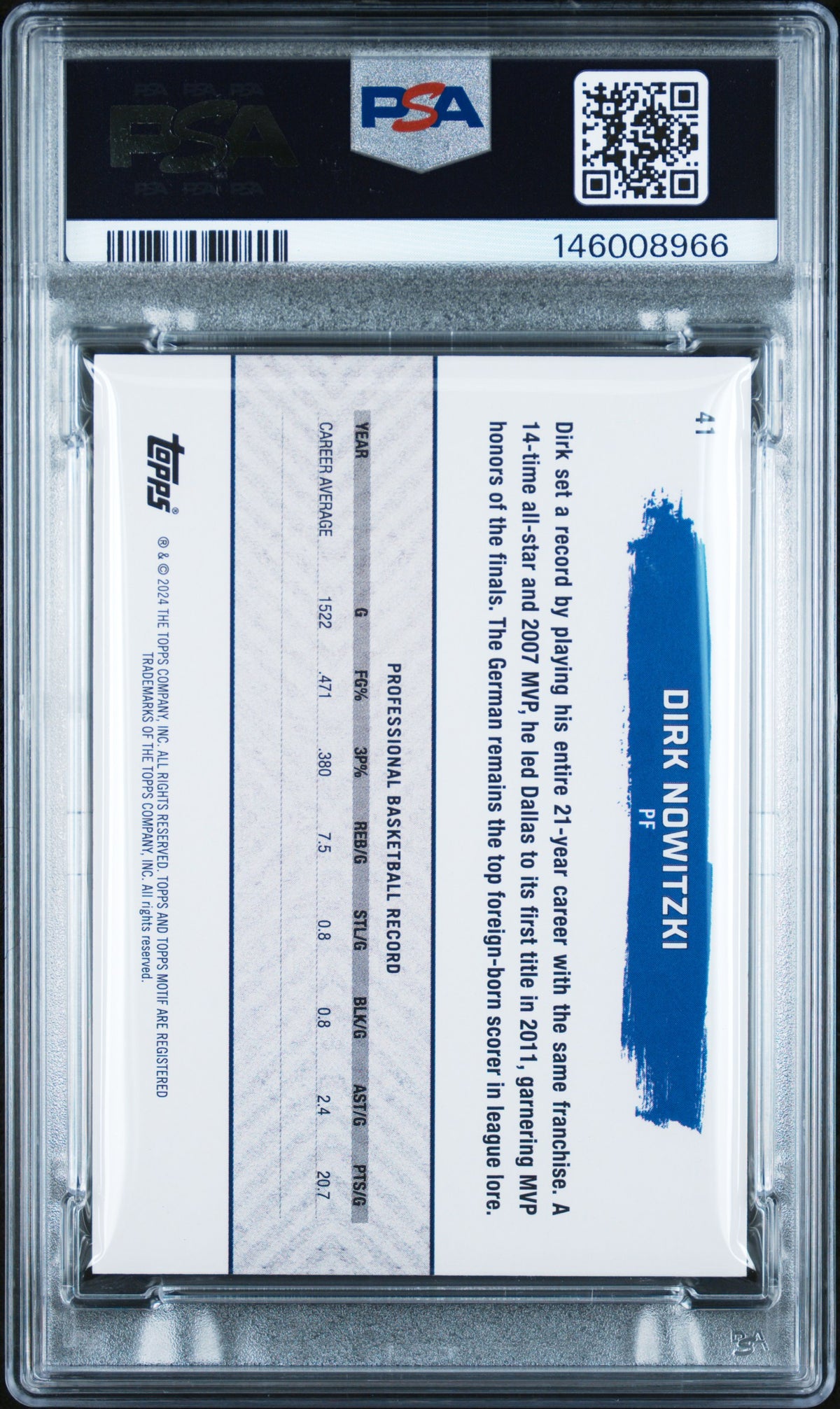 2023 Topps Motif Ultramarine Blue Dirk Nowitzki #41 PSA 10 146008966