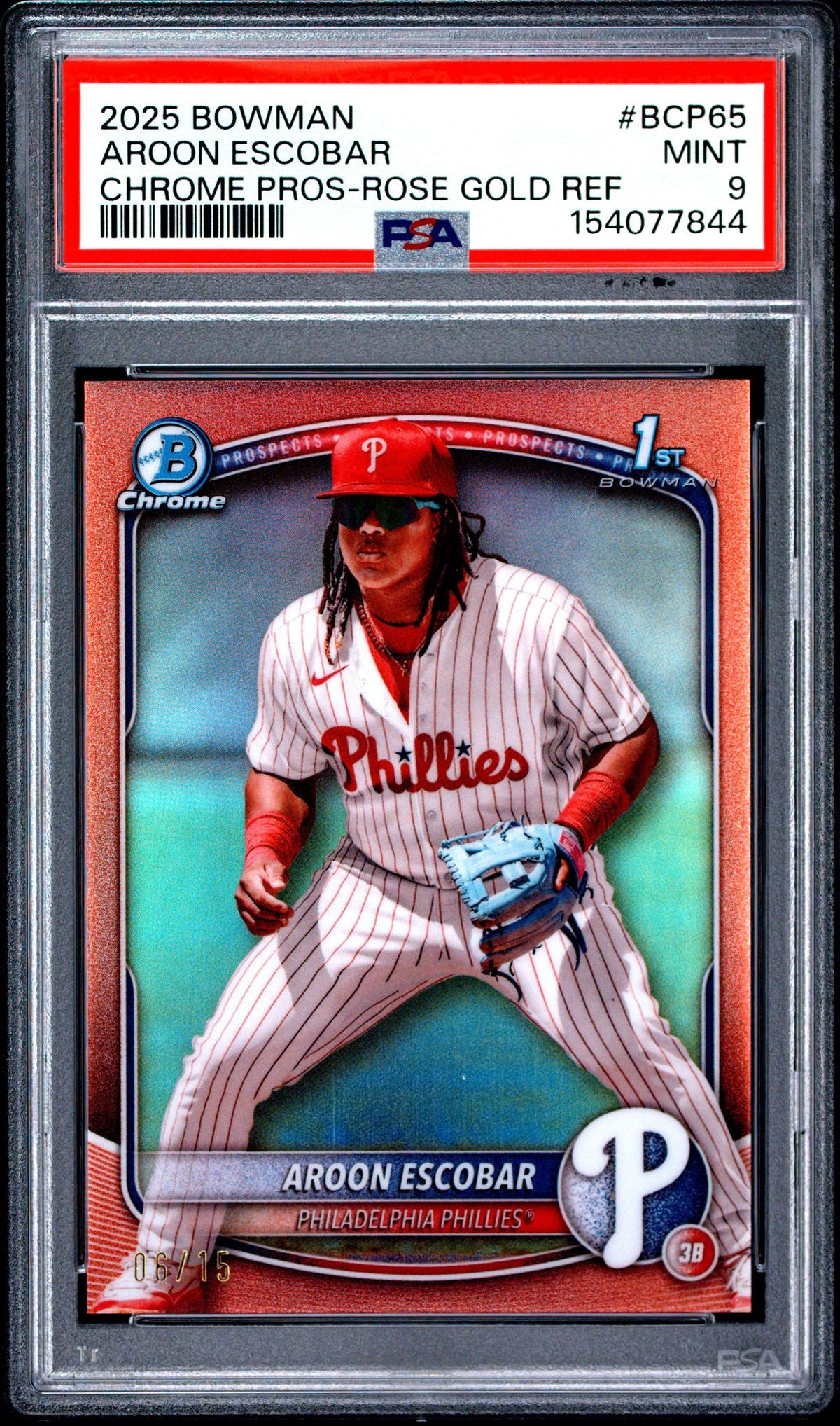 2025 Bowman Chrome Prospects Rose Gold Refractor Aroon Escobar #BCP65 PSA 9