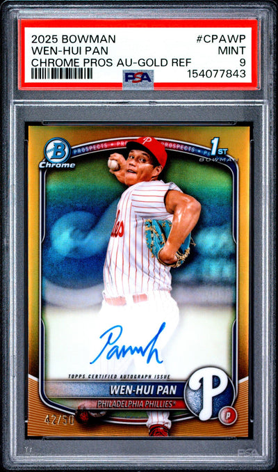 2025 Bowman Chrome Prospects Auto Gold Refractor Wen-Hui Pan #CPA-WP /50 PSA 9
