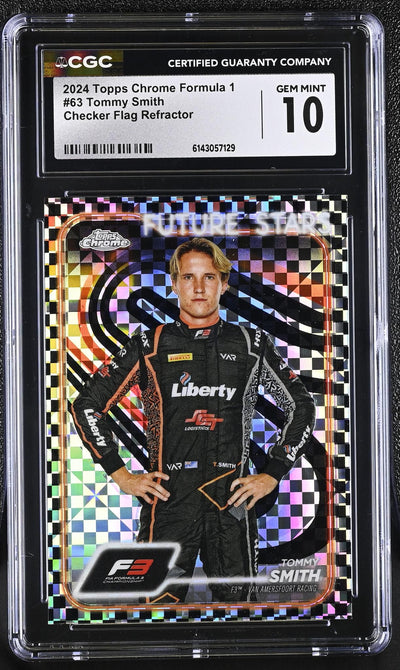 2024 Topps Chrome Formula 1 Tommy Smith #63 Future Stars Checker Flag Refractor CGC 10