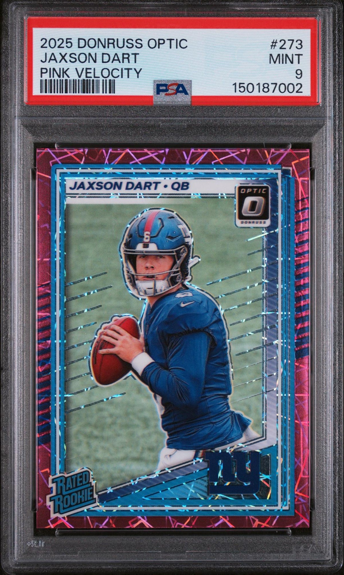 2025 Donruss Optic Pink Velocity Jaxson Dart #273 /99 PSA 9