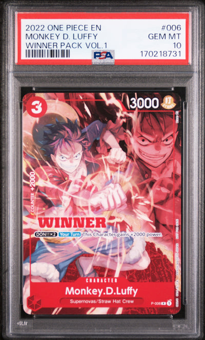 2022 One Piece Promos Winner Pack Vol.1 Monkey D. Luffy #6 PSA 10