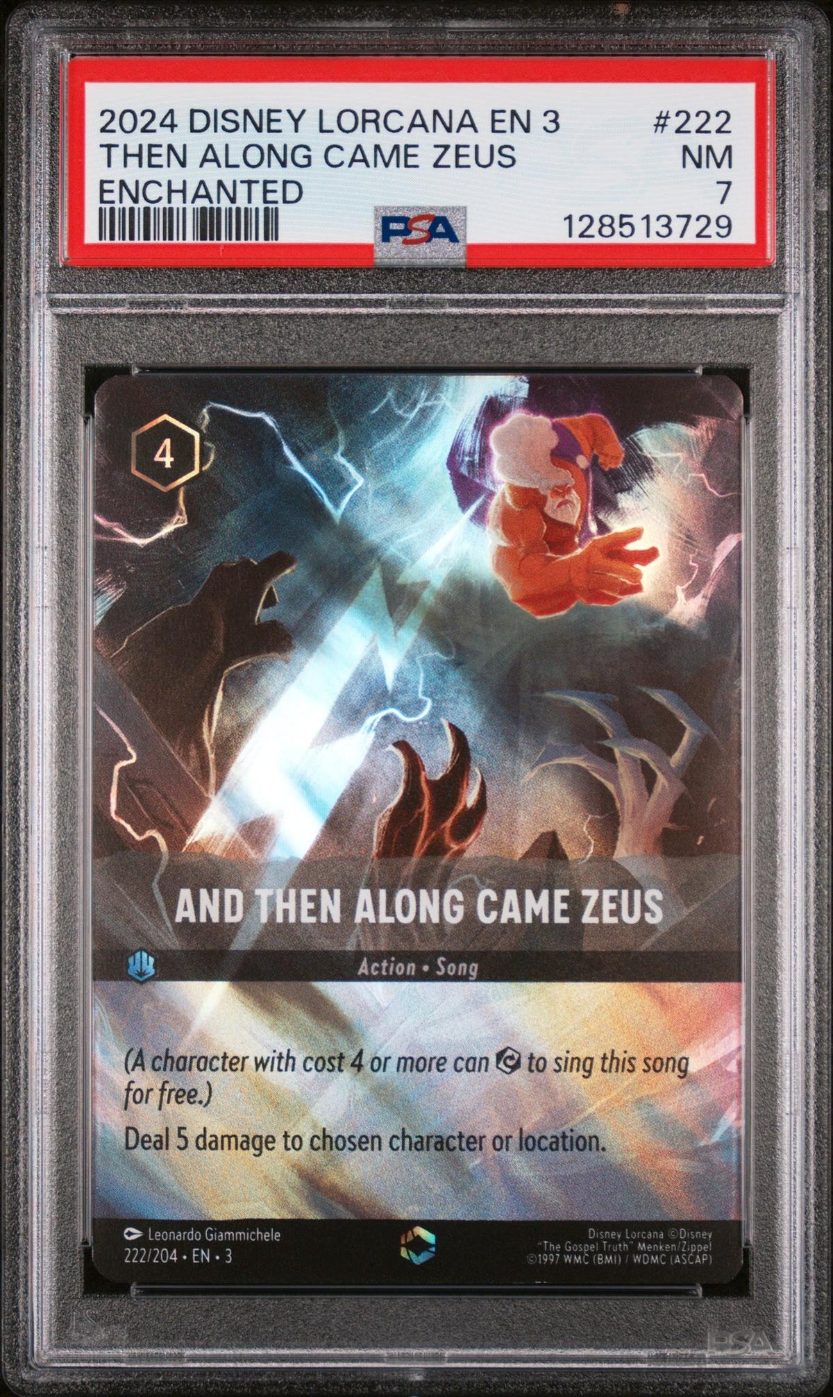 2024 Disney Lorcana Into the Inklands Enchanted Rainbow Foil and Then Along Came Zeus #222 PSA 7