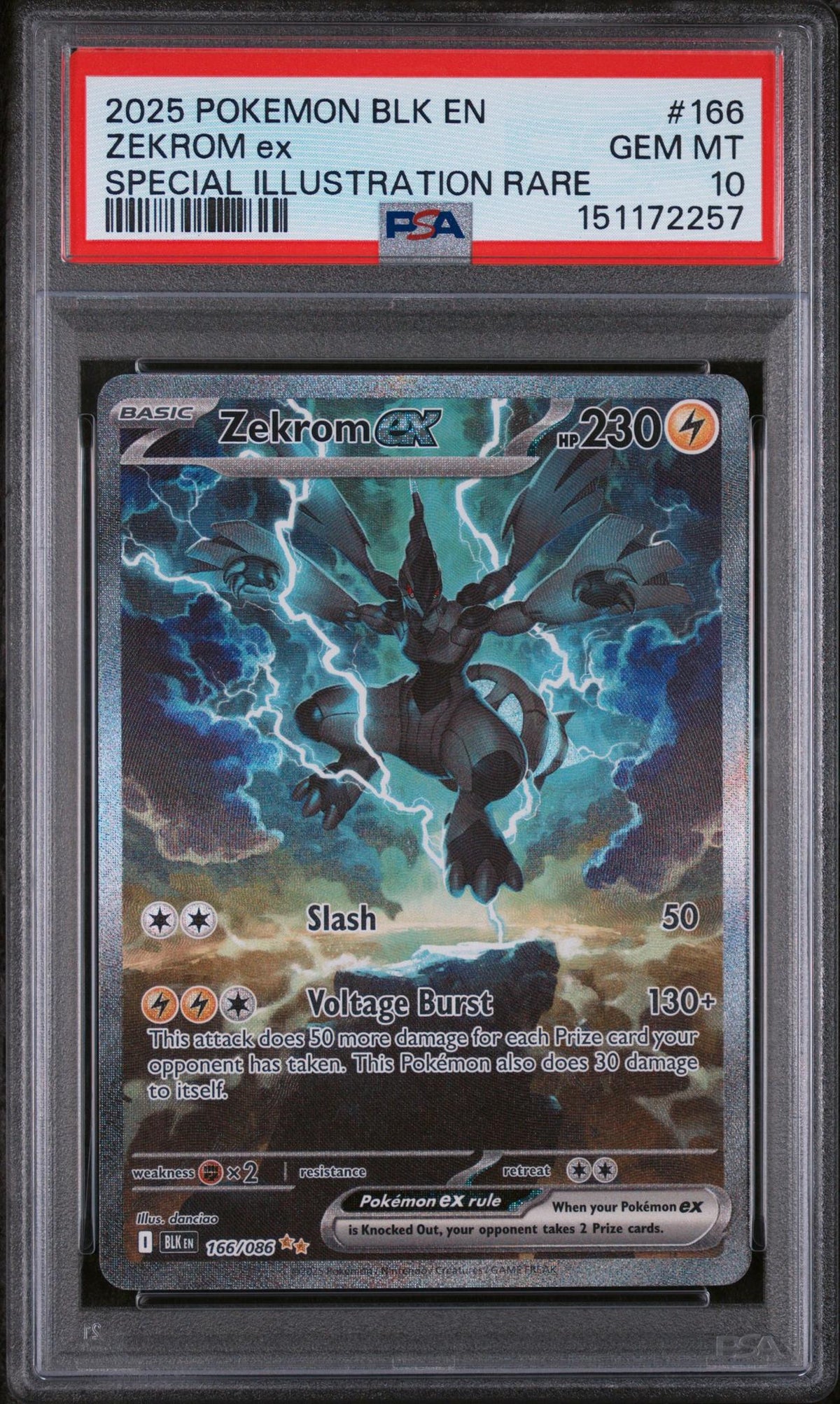 2025 Pokemon Scarlet and Violet Black Bolt Special Illustration Rare Zekrom Ex #166 PSA 10