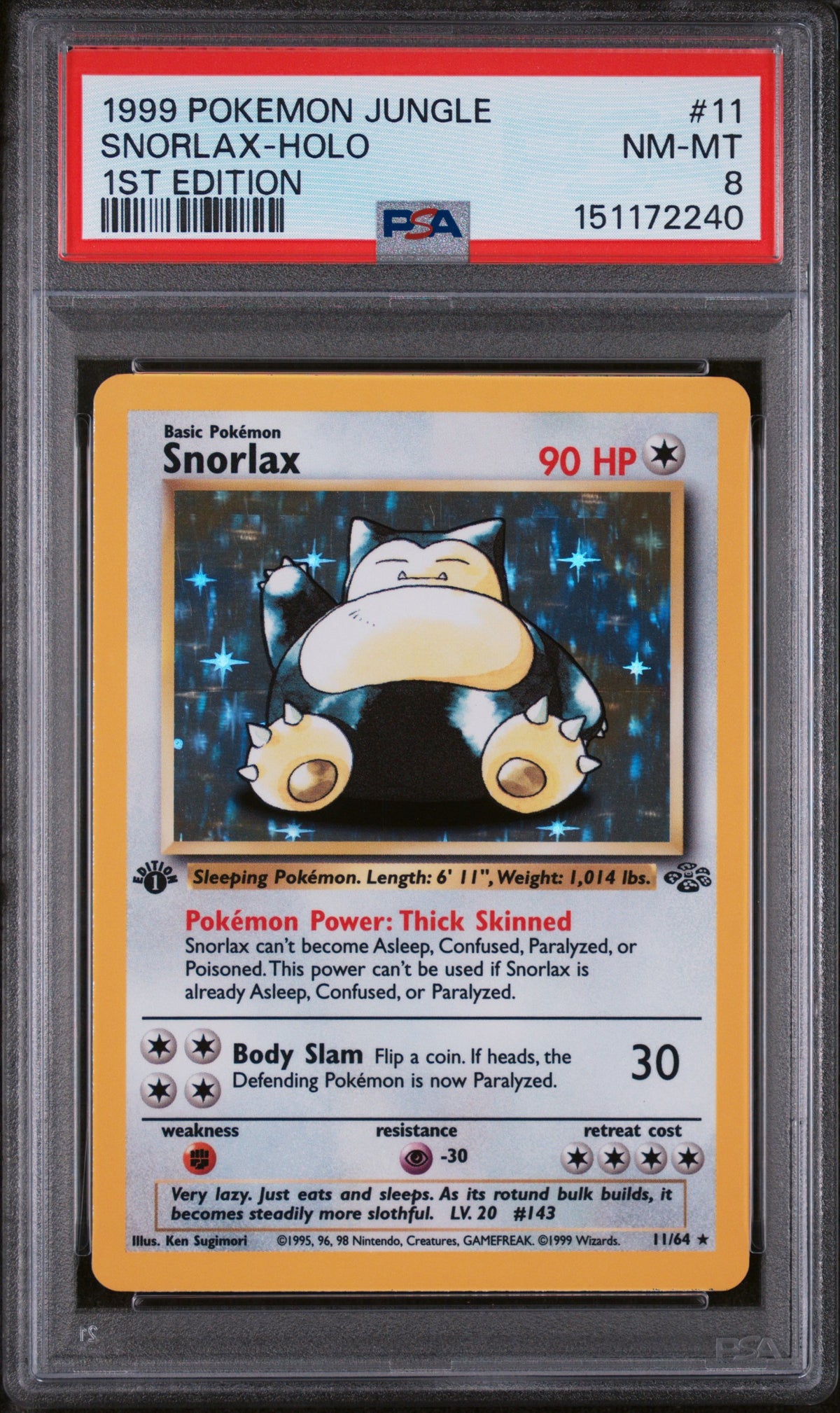 1999 Pokemon Jungle 1st Edition Holo Snorlax #11 PSA 8